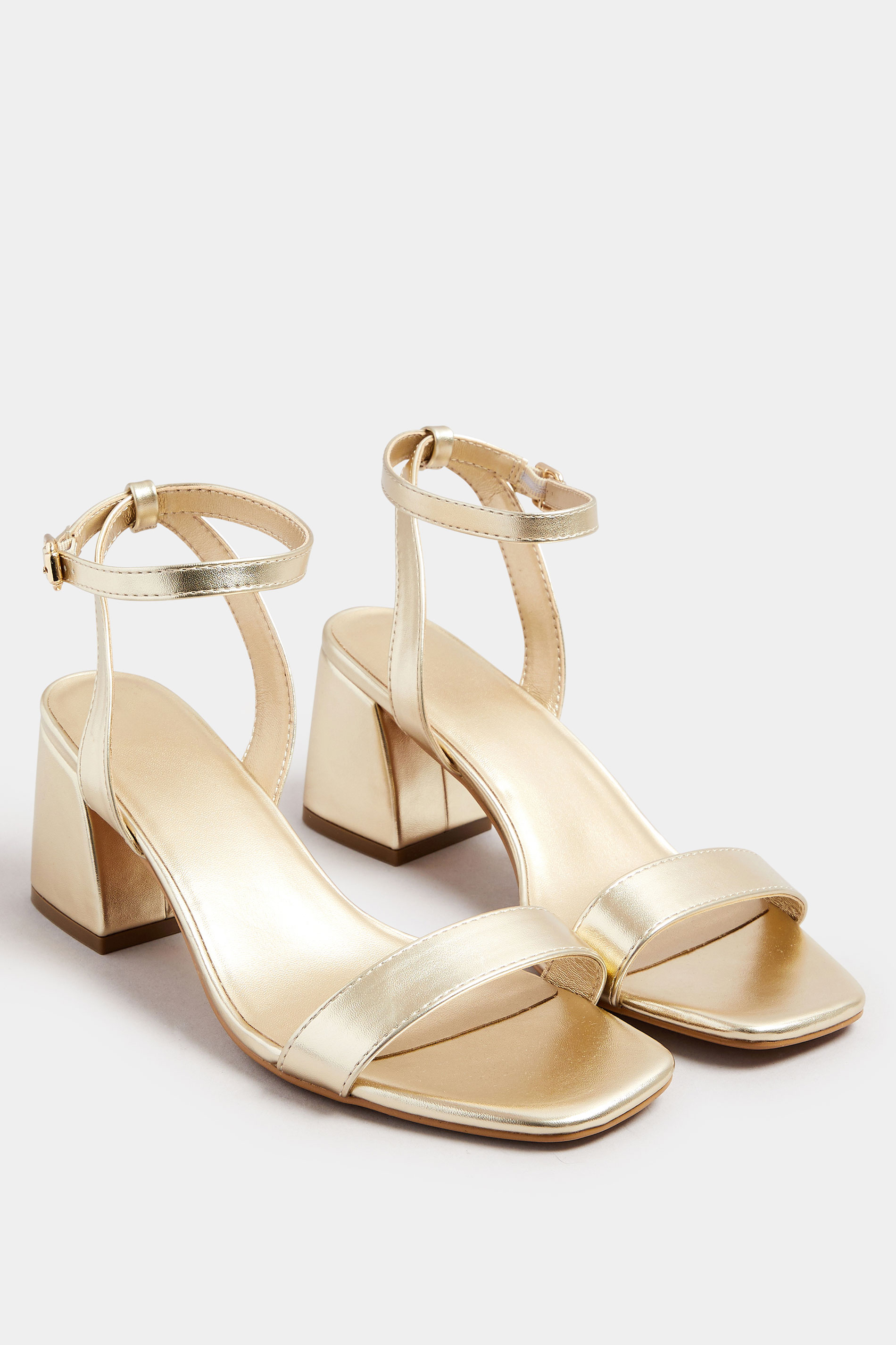 Gold Faux Leather Block Heel Sandals In Extra Wide EEE Fit | Yours Clothing 2