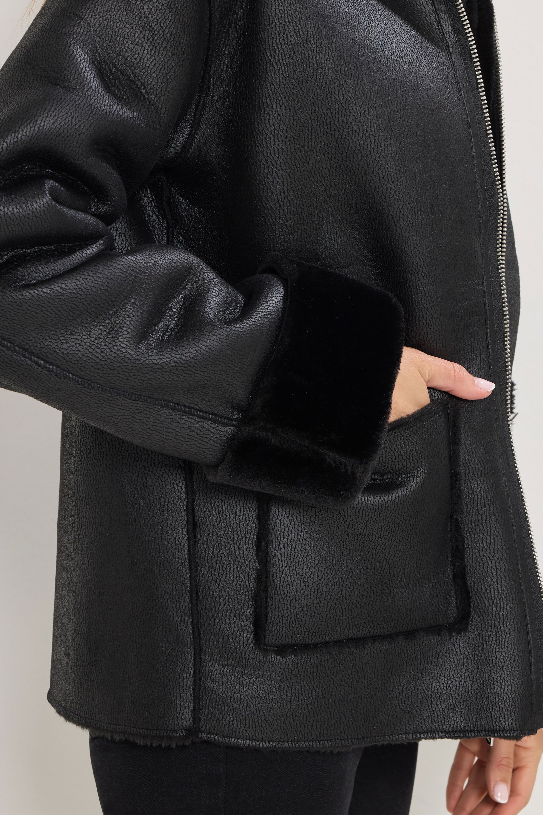 LTS Tall Black Faux Fur Trim Jacket | Long Tall Sally 5