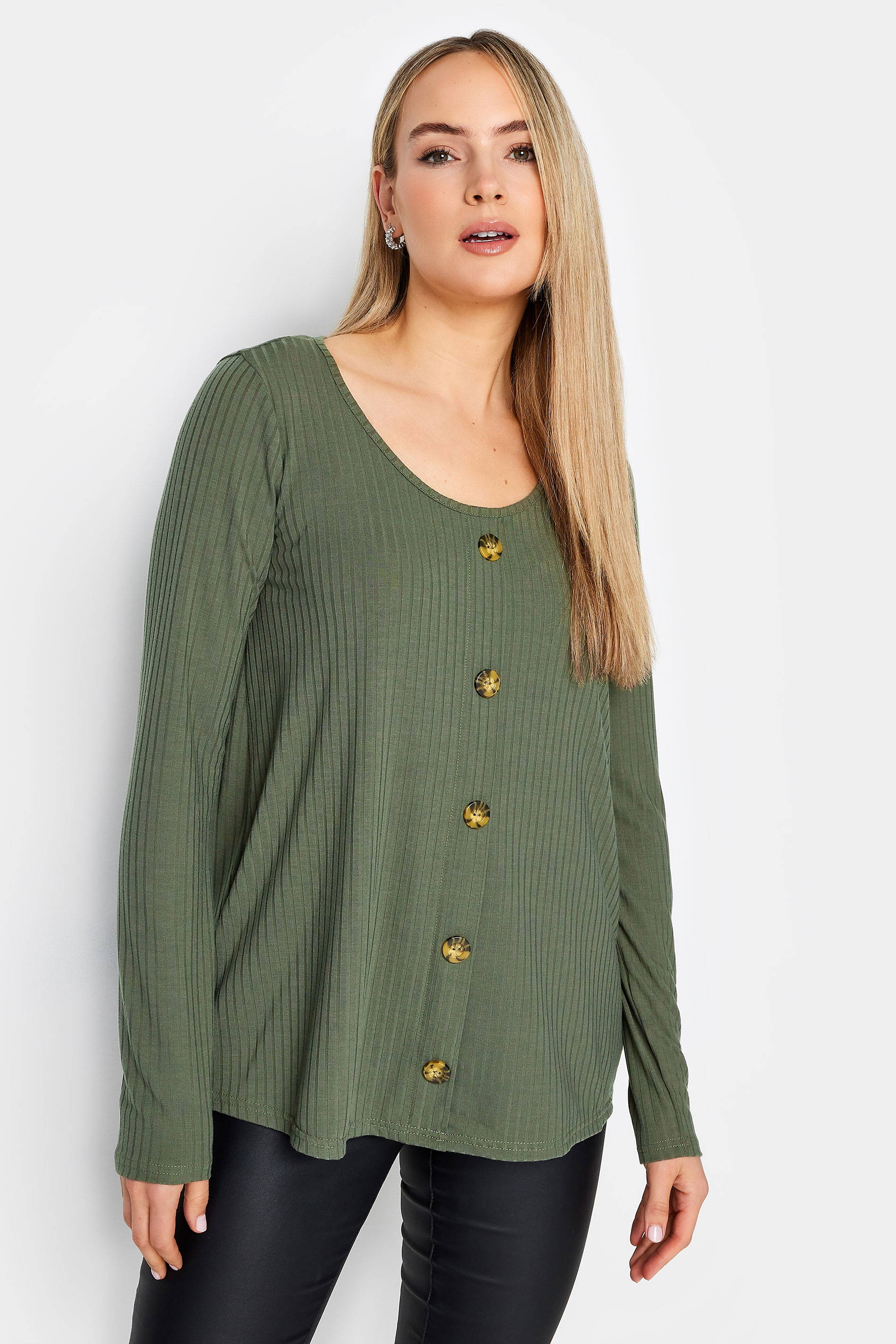 LTS Tall Women's Khaki Green Button Front Top | Long Tall Sally 1