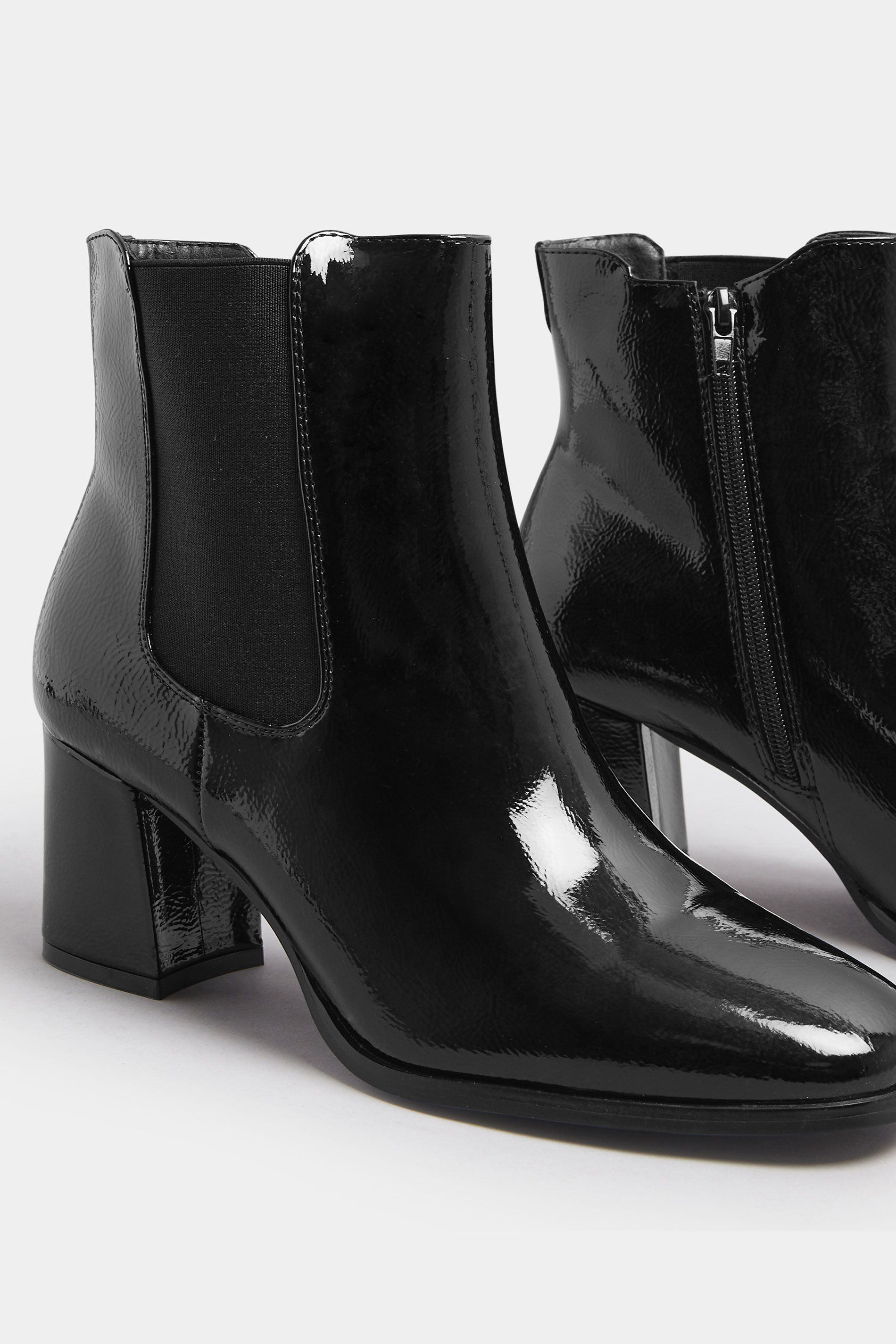 Black Patent Block Heel Chelsea Boots In Wide E Fit | Yours Clothing 5