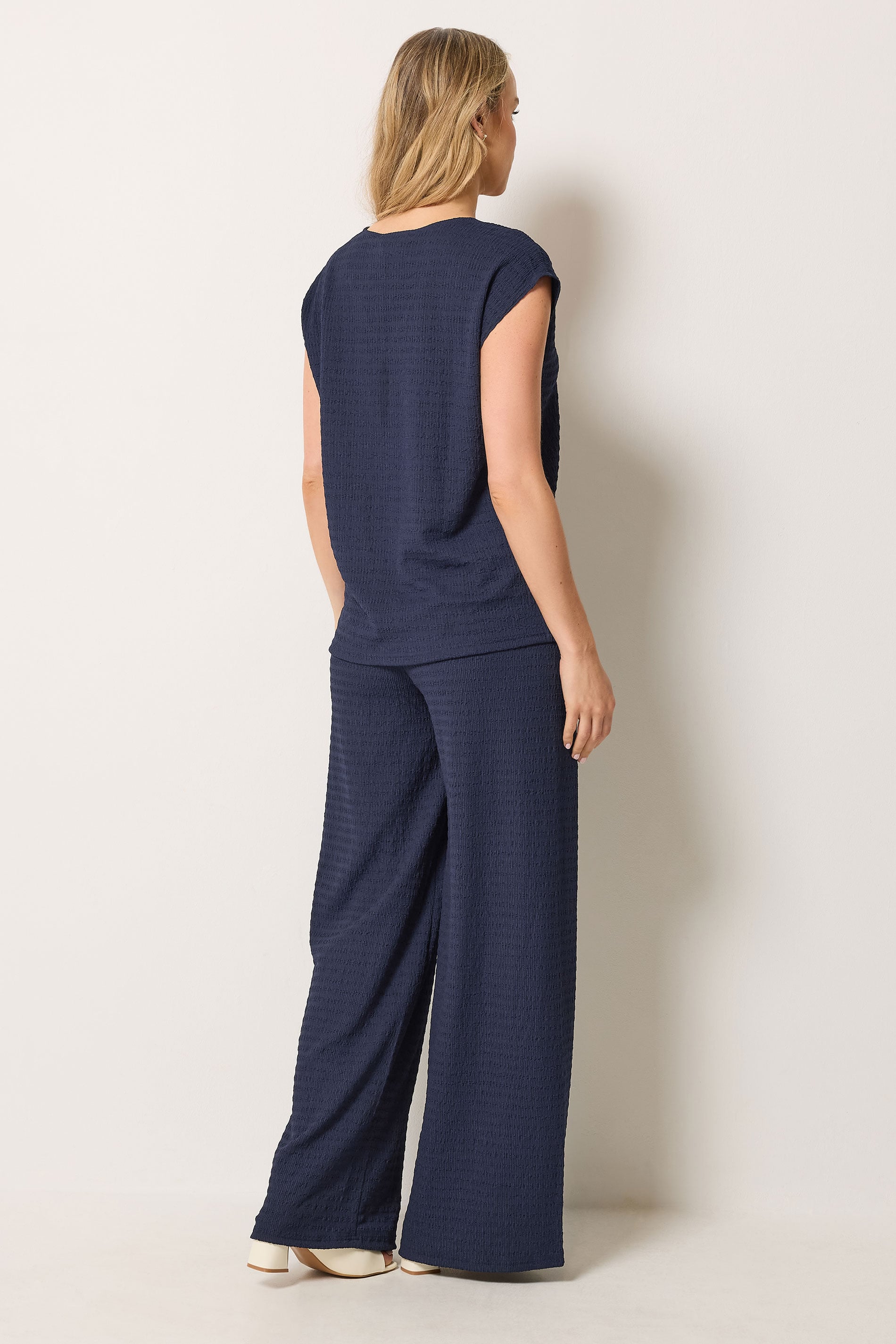 LTS Tall Women's Set Navy Blue Textured Top & Wide Leg Trousers | Long Tall Sally 1