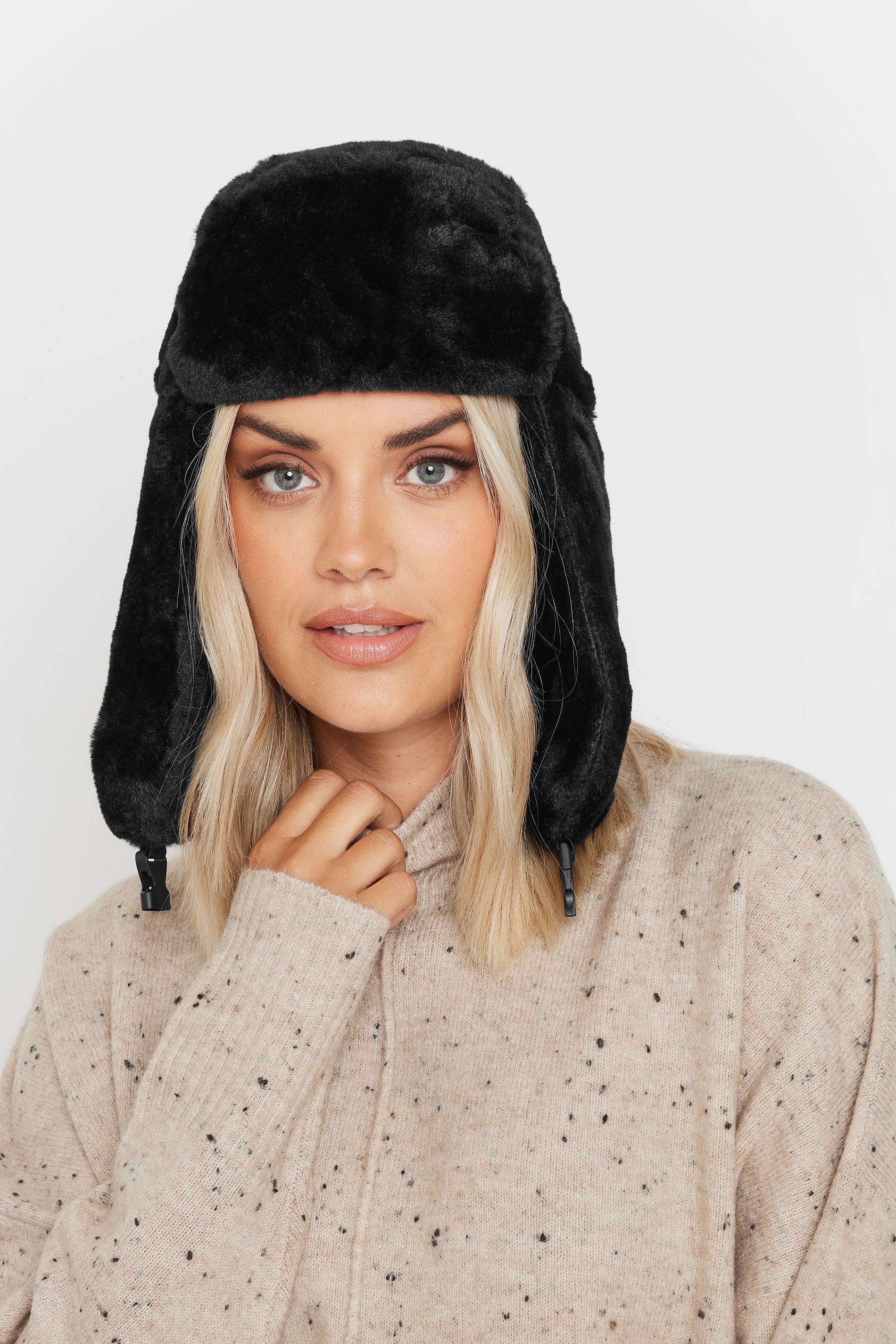Black Faux Fur Clip Trapper Hat | Yours Clothing 1