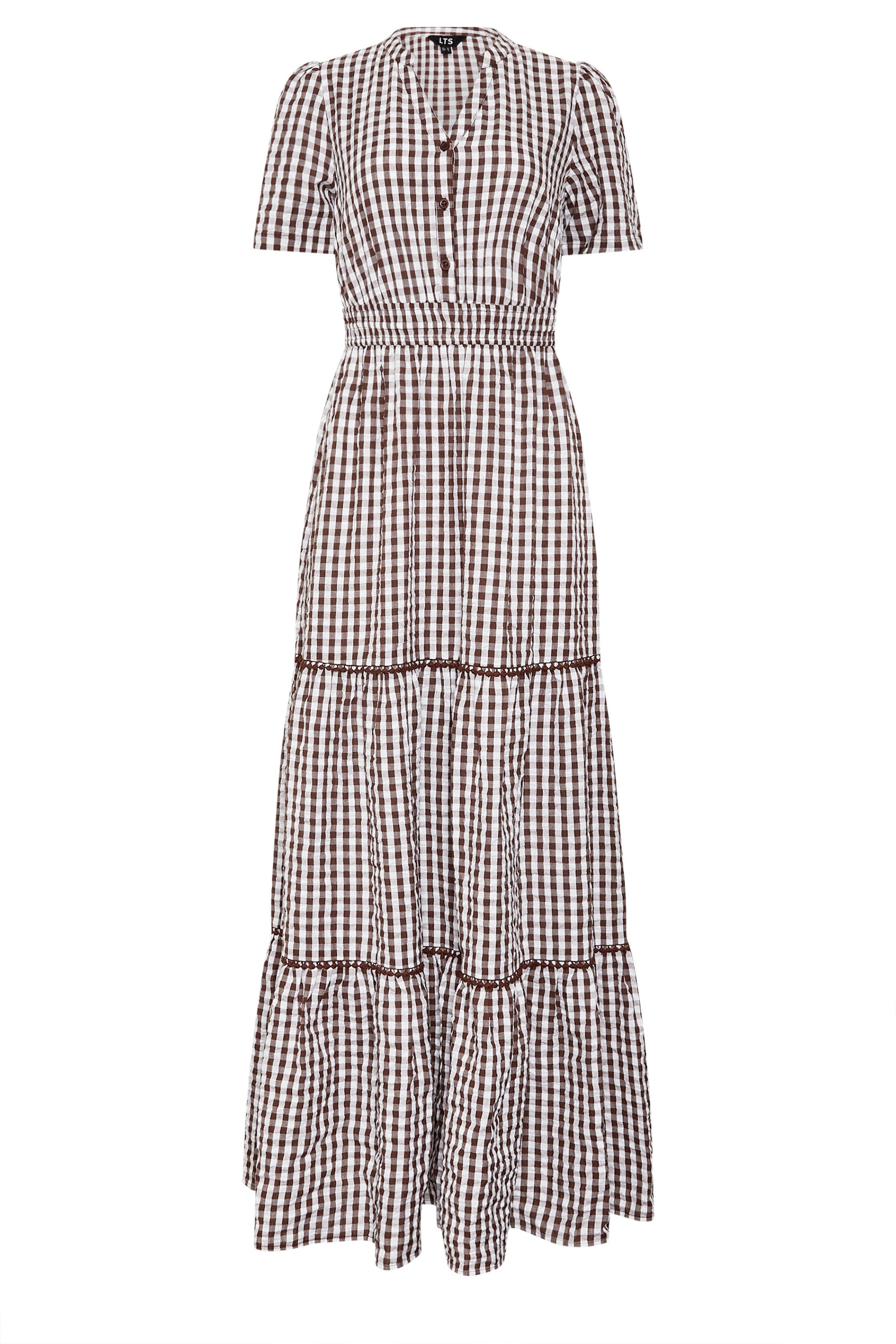 LTS Tall Women's Chocolate Brown Gingham Cotton Maxi Dress | Long Tall Sally 5