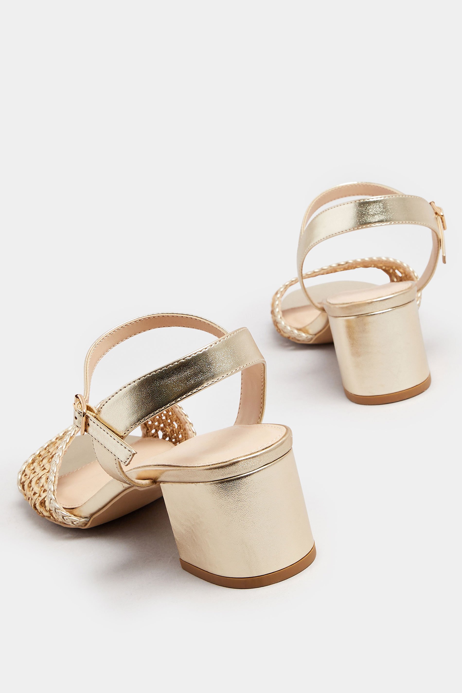 LTS Gold Woven Strap Open Toe Block Heel In Standard Fit | Long Tall Sally 4