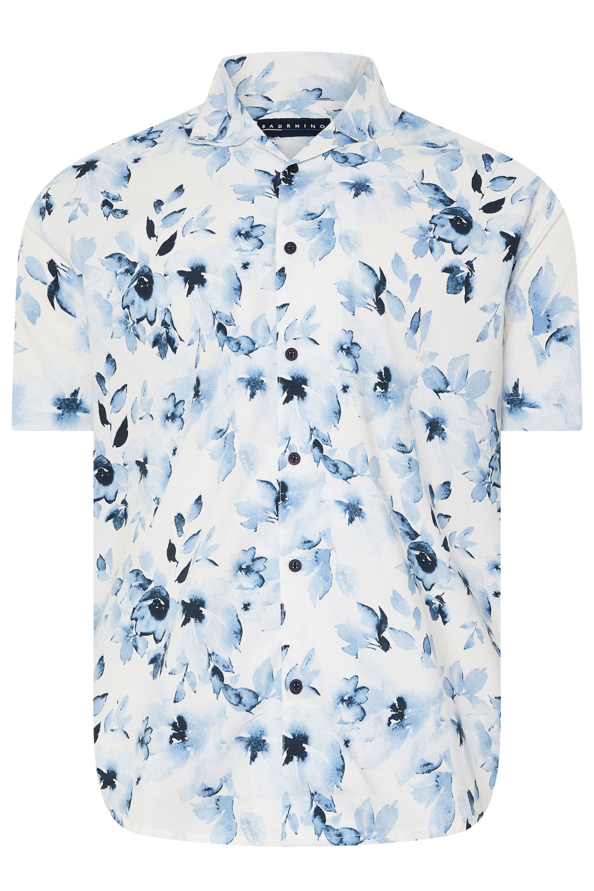 BadRhino Big & Tall White Flower Print Peached Revere Collar Shirt | BadRhino 6