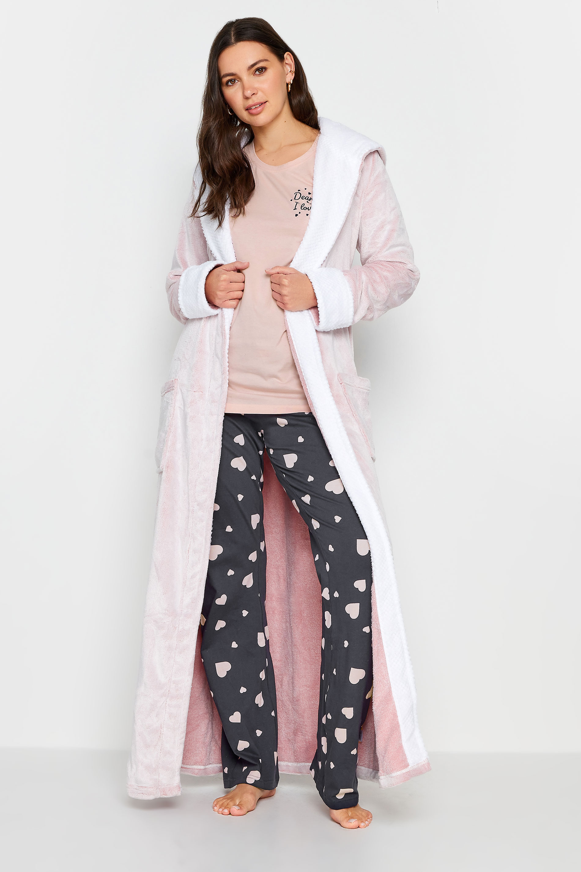 LTS Tall Womens Light Pink Heart Print Wide Leg Pyjama Set | Long Tall Sally 3