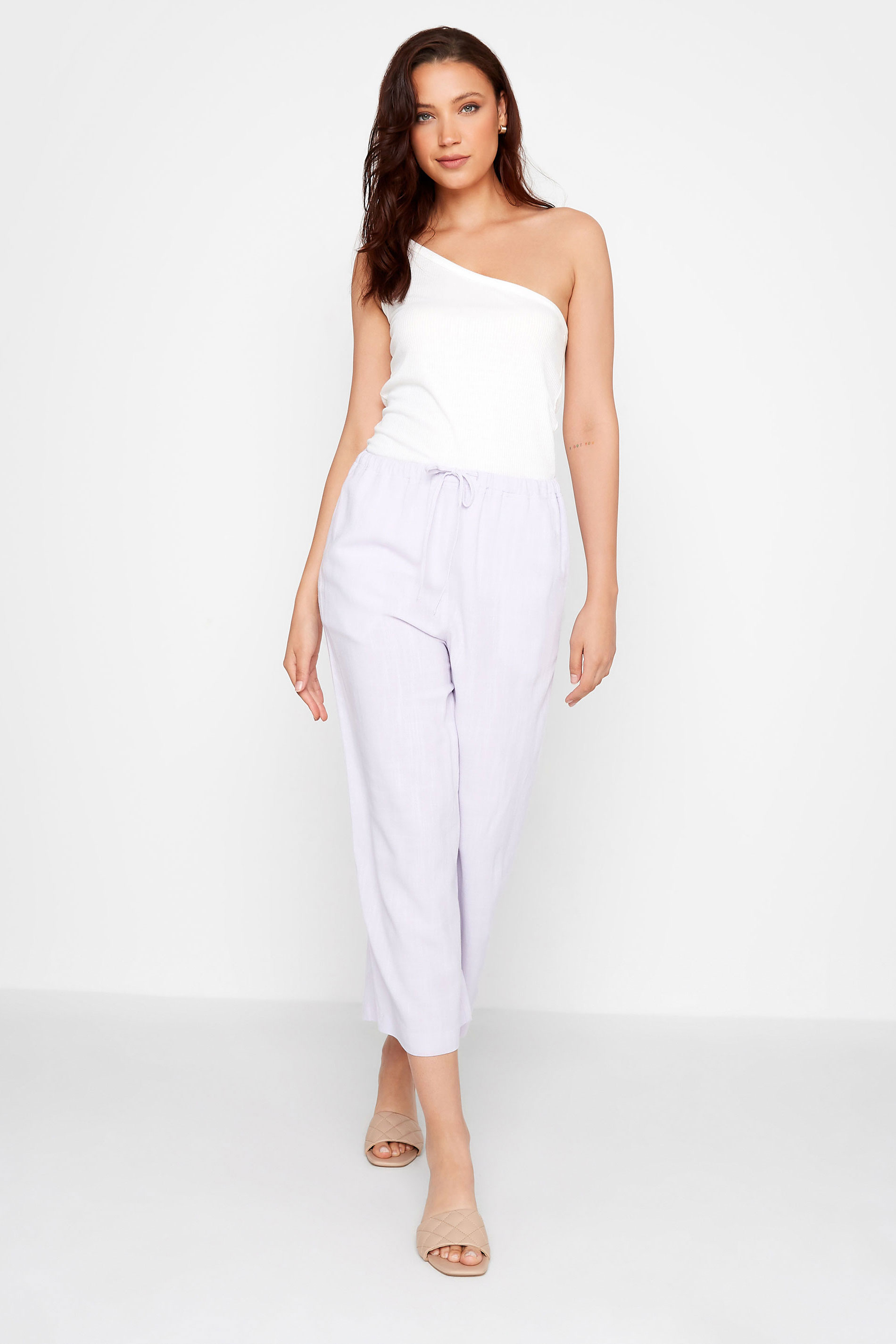 LTS Tall Women's Lilac Purple Linen Look Cropped Trousers | Long Tall Sally  2