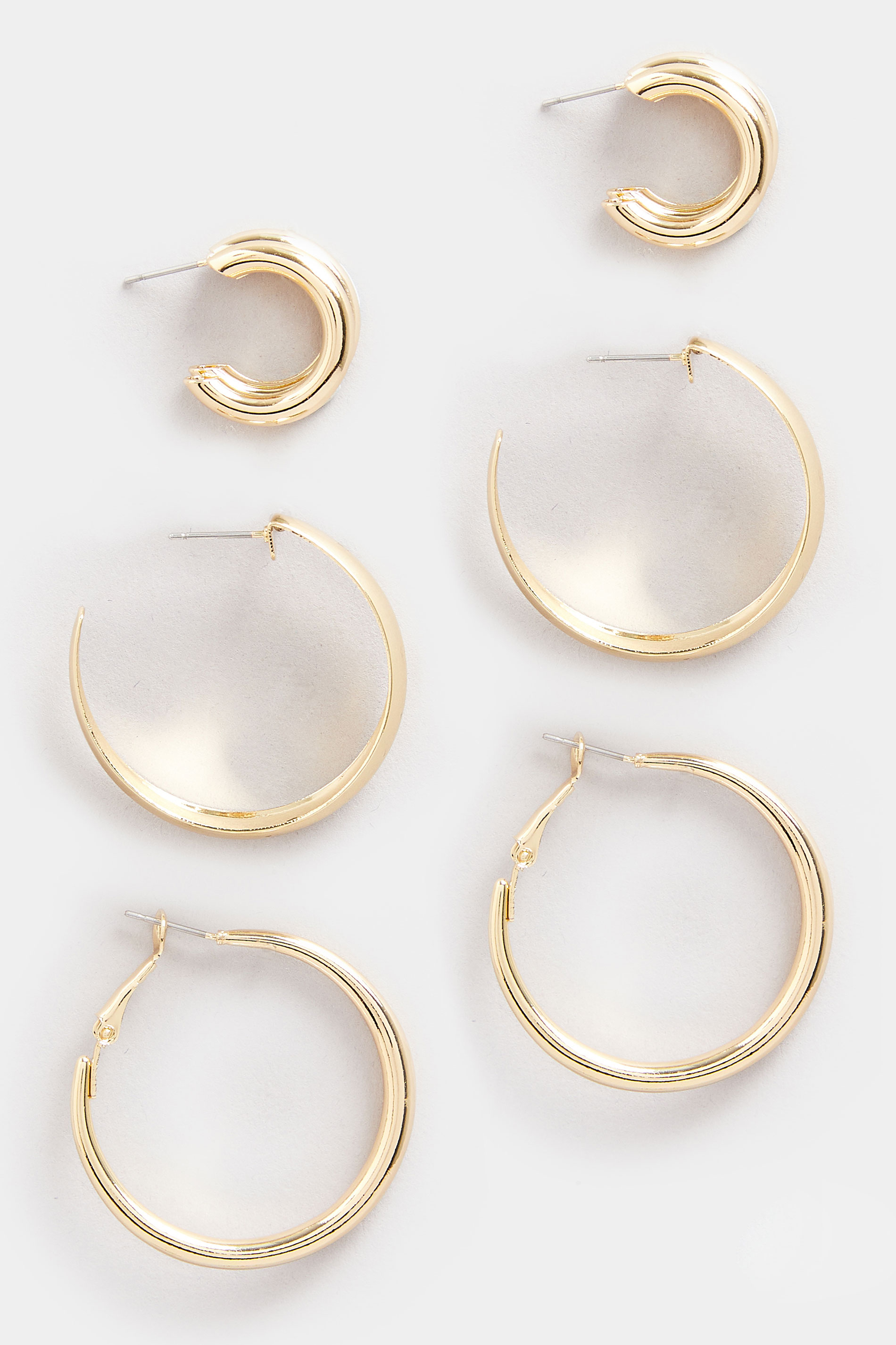 3 PACK Gold Tone Statement Hoop Earring Set | Yours Clothing 3