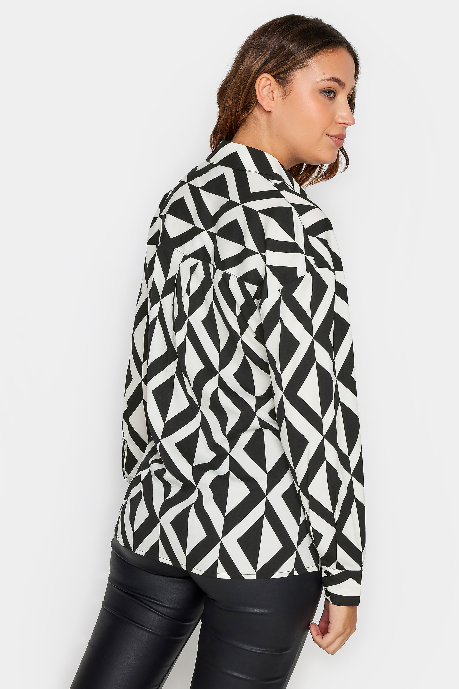LTS Tall Black & White Geometric Print Shirt | Long Tall Sally 3