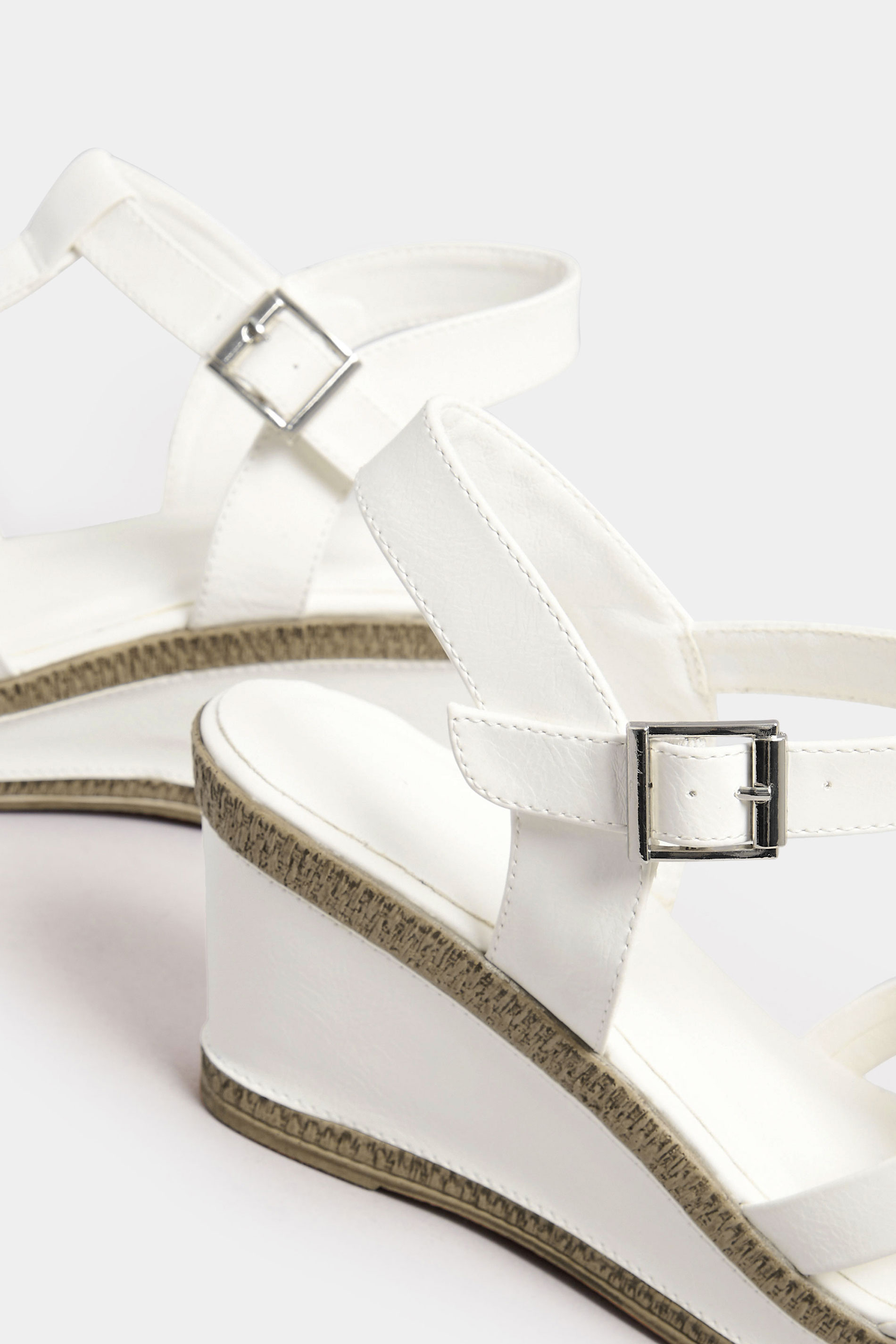 White Faux Leather T-Bar Wedge Sandals In Wide E Fit & Extra Wide EEE Fit | Yours Clothing 6
