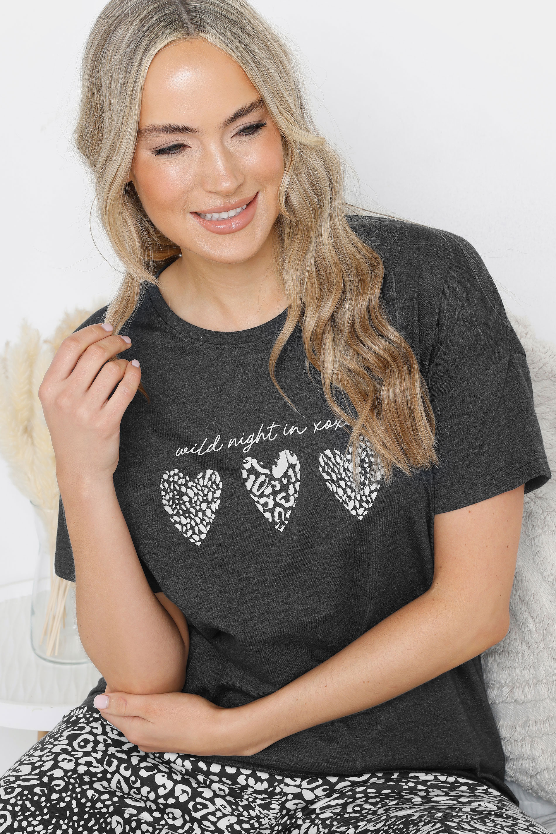 LTS Tall Charcoal Grey Animal 'Wild Night In' Pyjama Set | Long Tall Sally 4