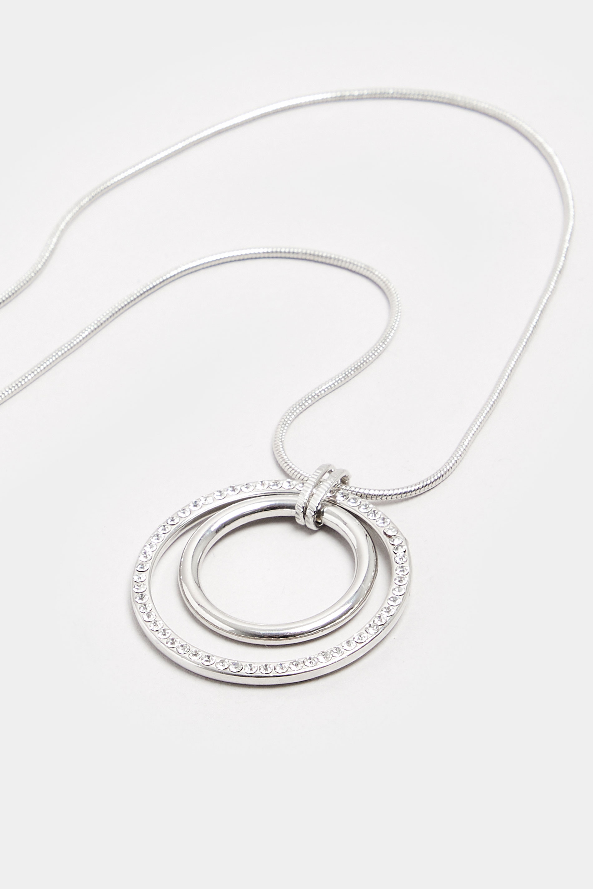 Silver Tone Diamante Circle Drop Necklace | Yours Clothing 3