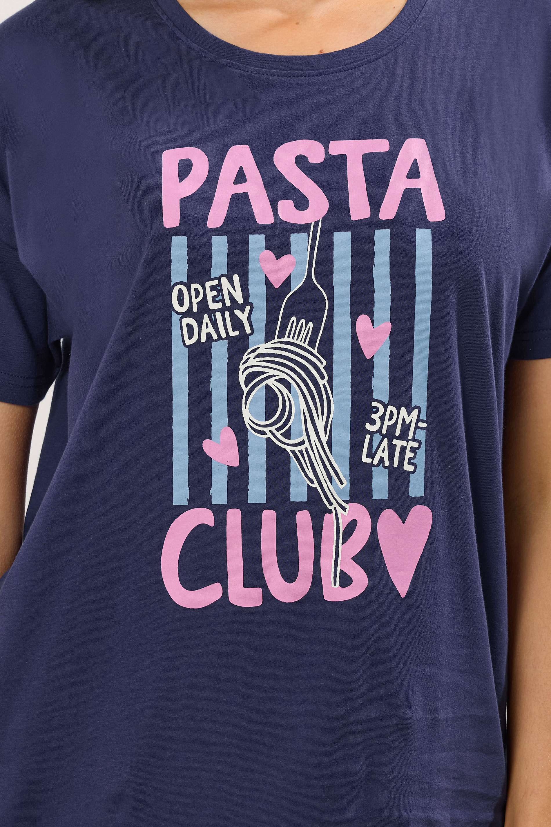 LTS Tall Women's Navy Blue 'Pasta Club' Wide Leg Pyjama Set | Long Tall Sally 4