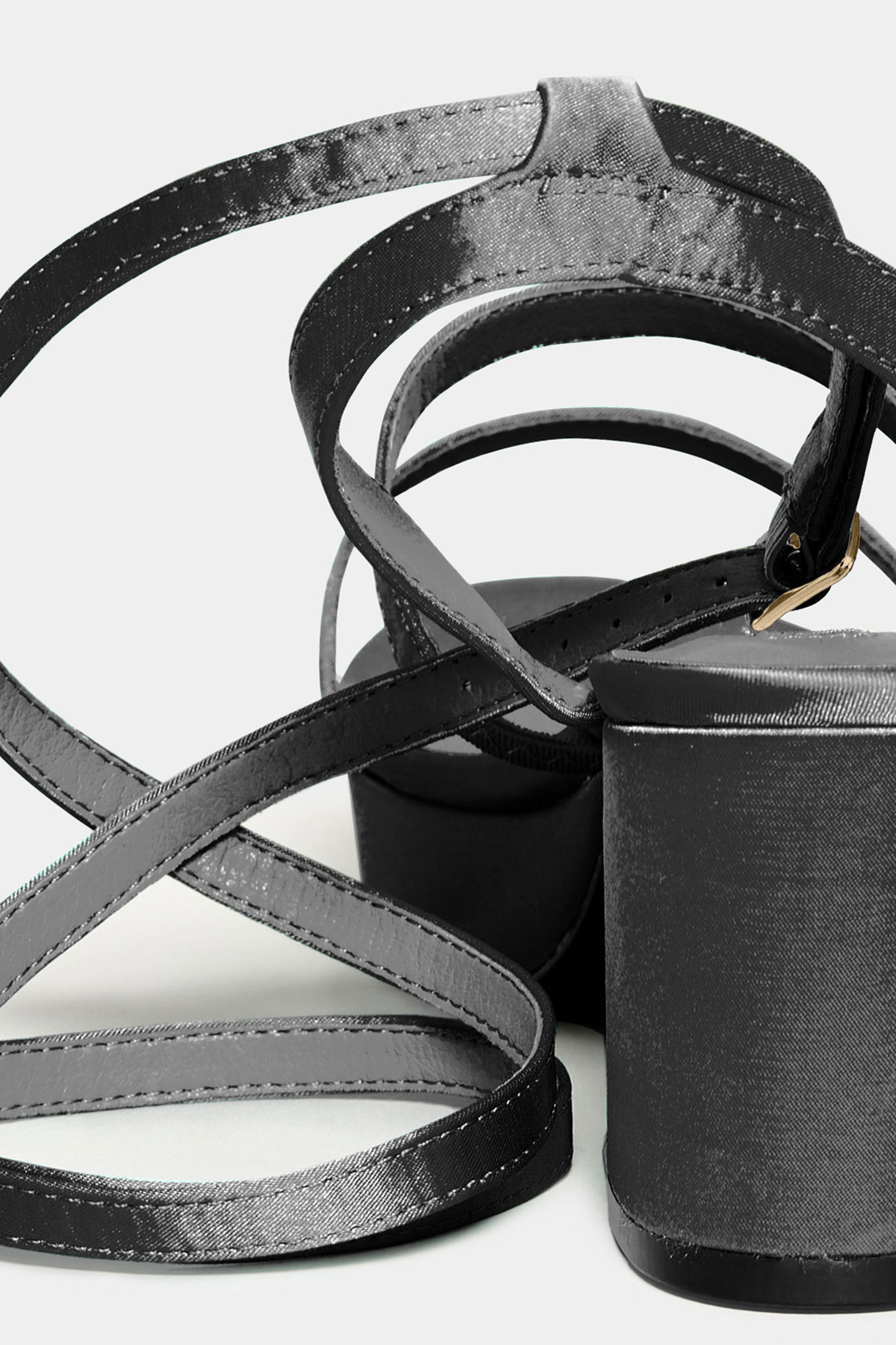 Black Satin Strappy Platform Heels In Wide E Fit & Extra Wide EEE Fit 4