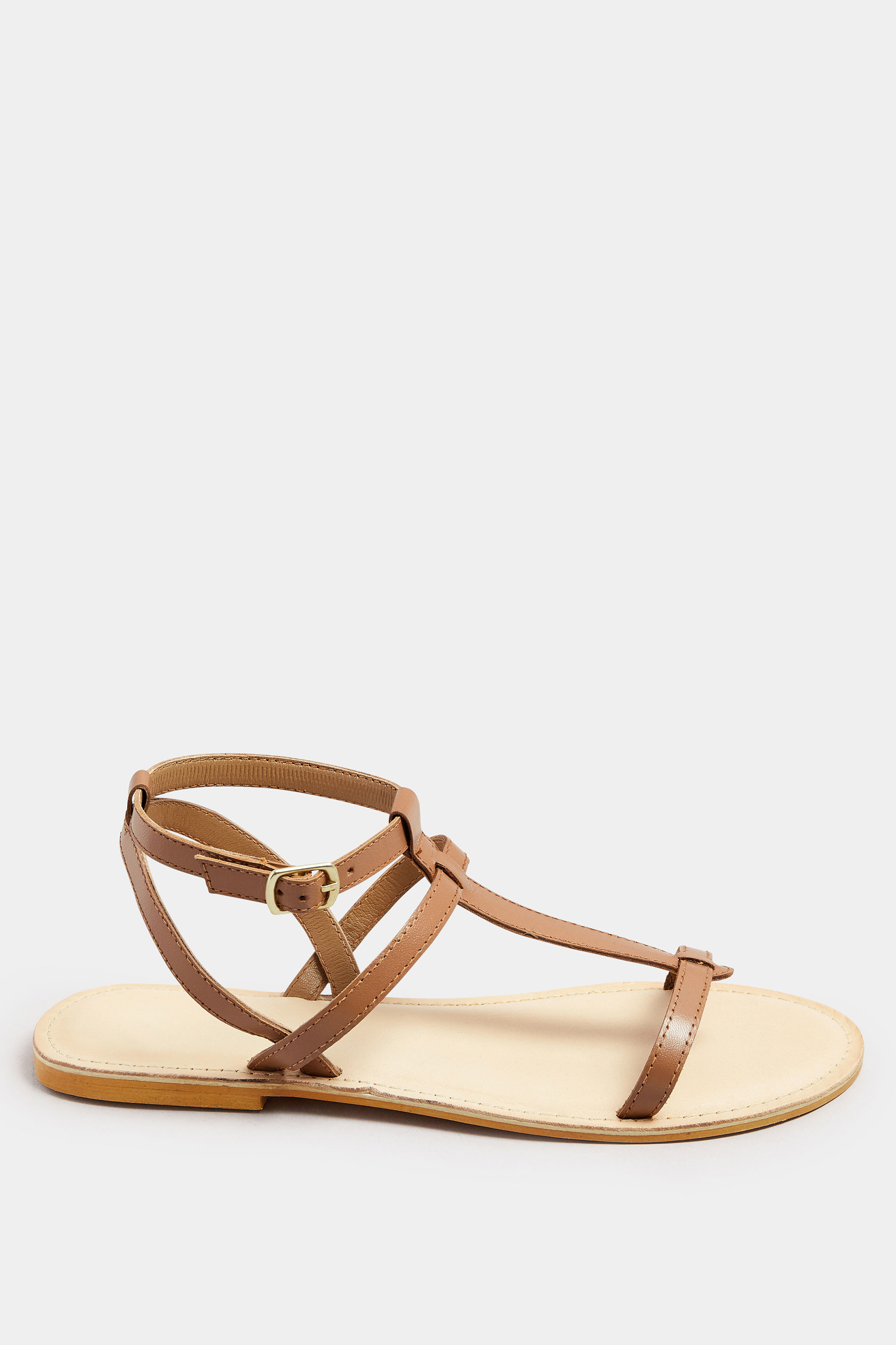 LTS Tan Brown Leather Cross Strap Flat Sandals In Standard Fit | Long Tall Sally 5