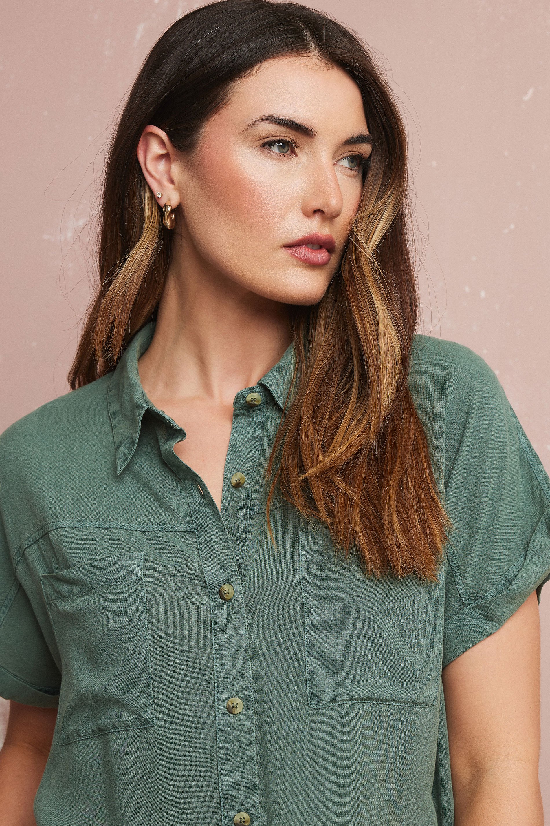 LTS Tall Khaki Green Acid Wash Pocket Shirt | Long Tall Sally 4