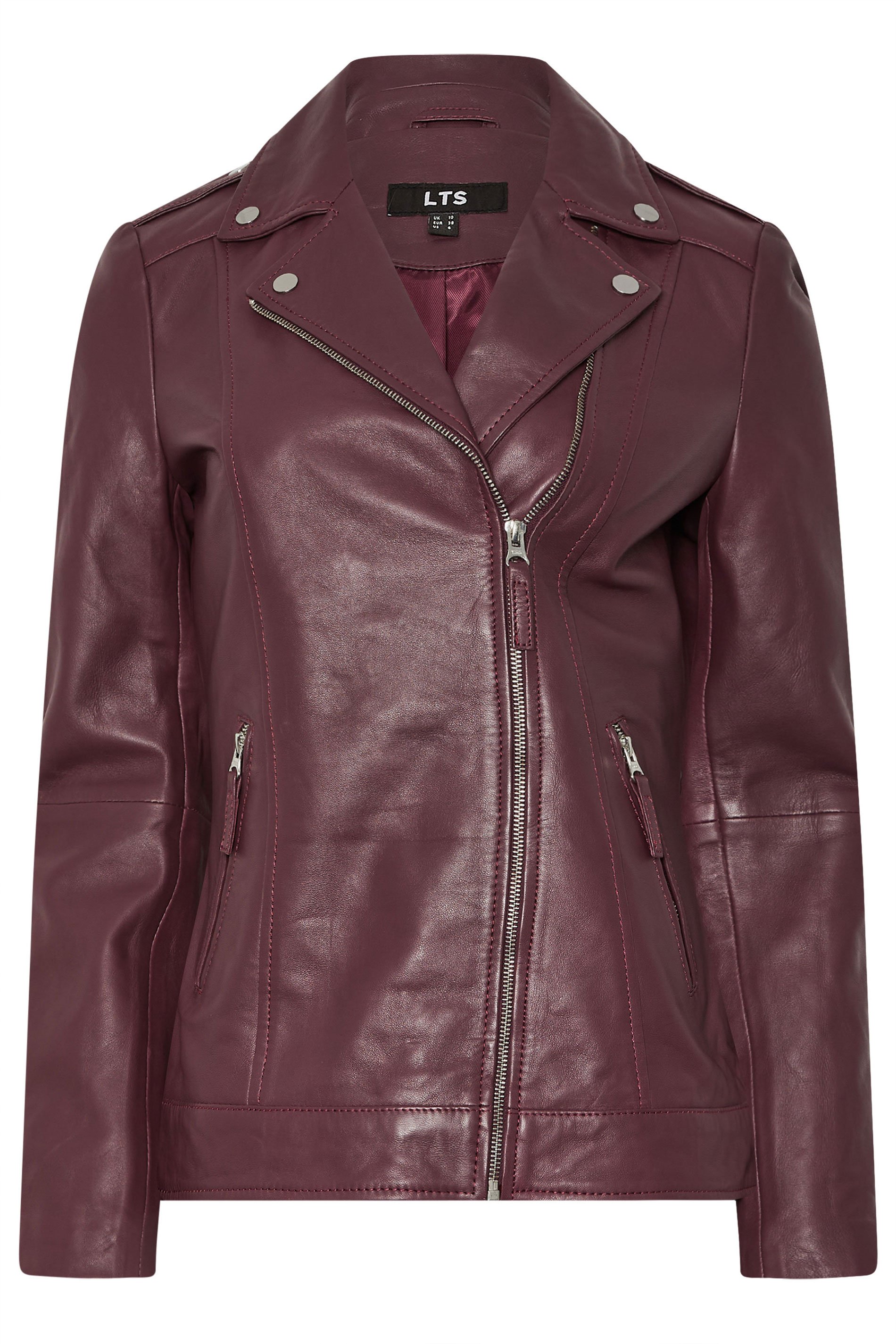 LTS PREMIUM Tall Burgundy Red Leather Biker Jacket | Long Tall Sally 6
