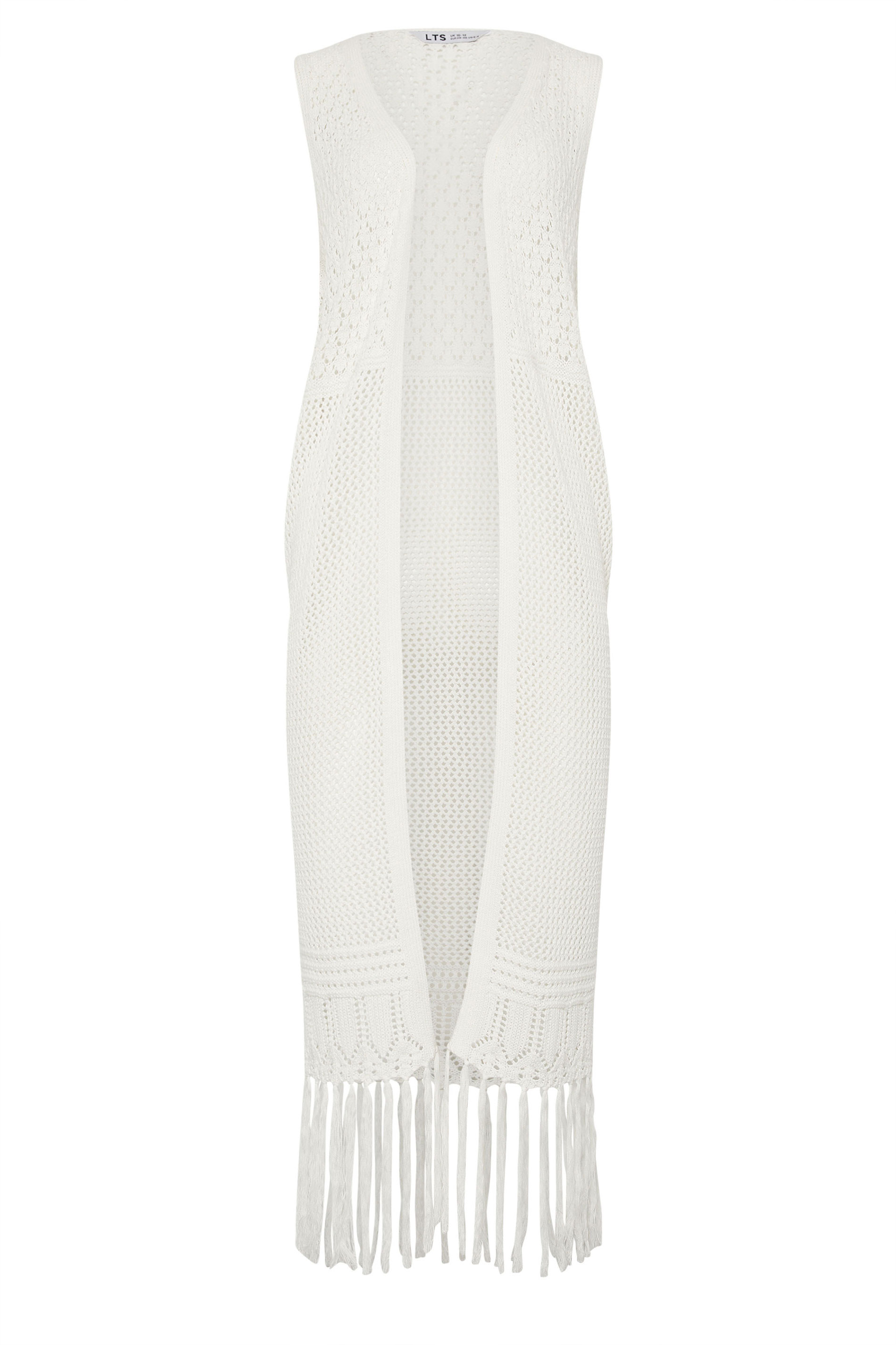 LTS Tall Women's White Crochet Longline Waistcoat | Long Tall Sally 6
