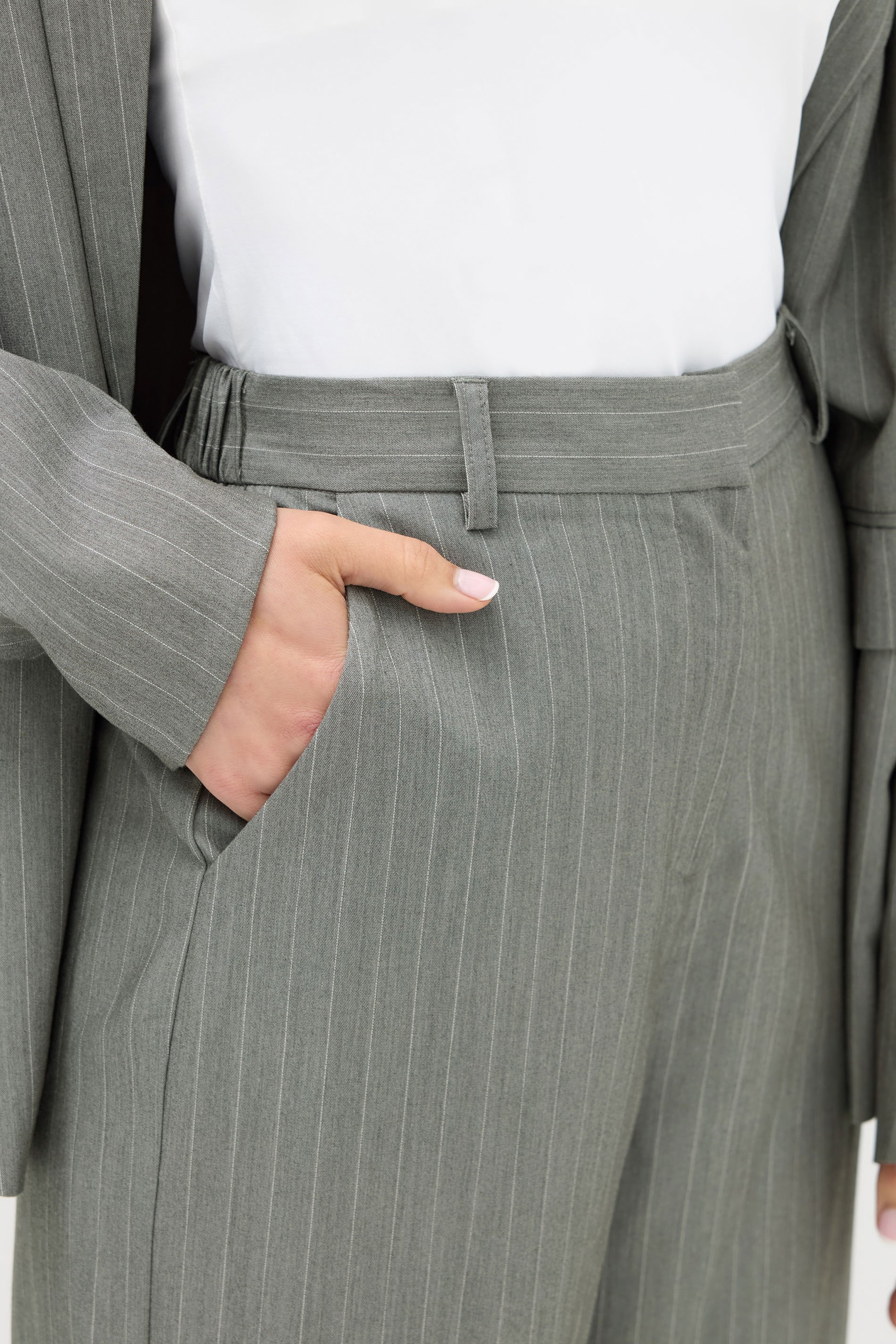 LTS PREMIUM Tall Grey Stripe Wide Leg Trousers | Long Tall Sally 6
