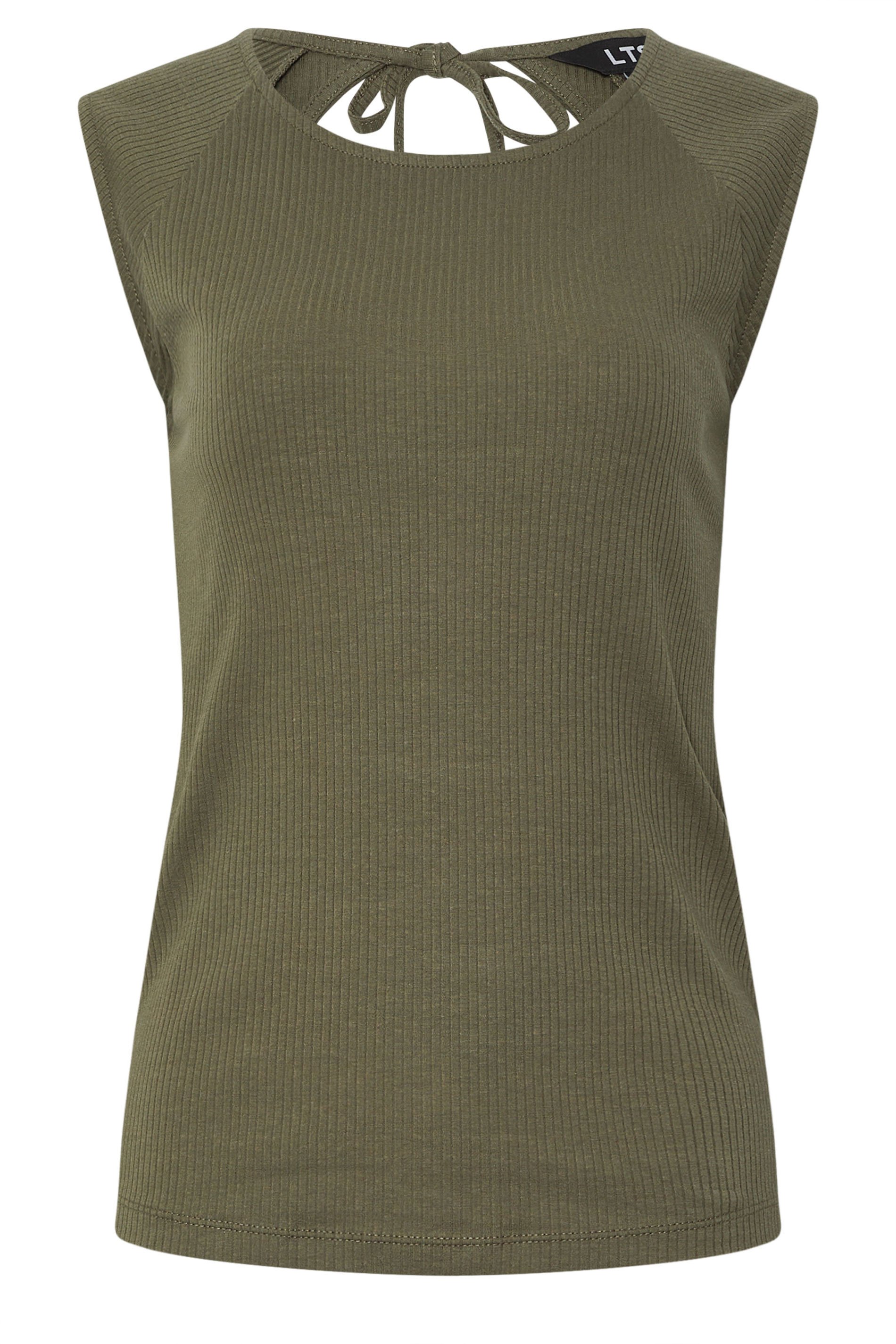 LTS Tall Khaki Green Ribbed Keyhole Tie Vest Top | Long Tall Sally 7