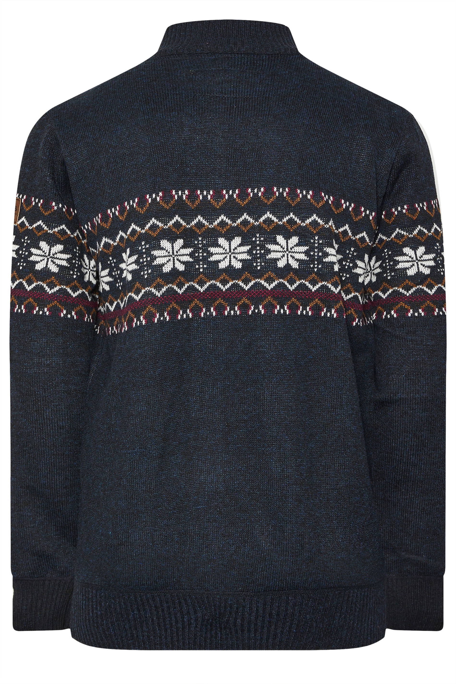 D555 Big & Tall Navy Blue Fairisle Quarter Zip Knitted Jumper | BadRhino 4