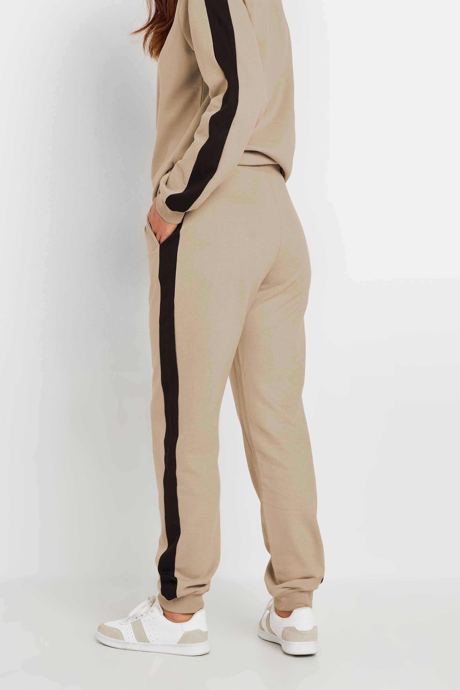 LTS Tall Beige Brown Side Stripe Cuffed Joggers | Long Tall Sally 3