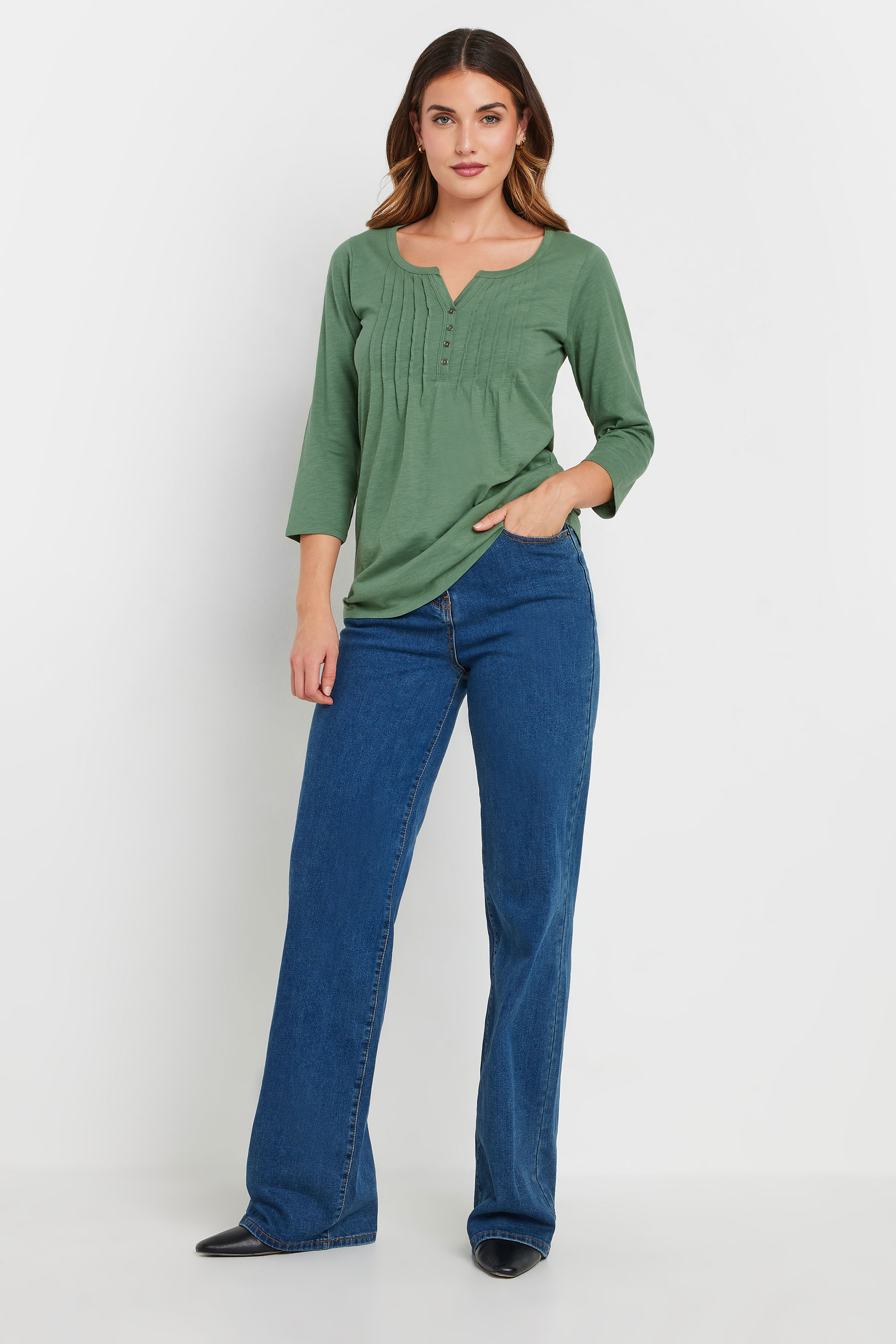 LTS Tall Khaki Green Henley Top | Long Tall Sally 2