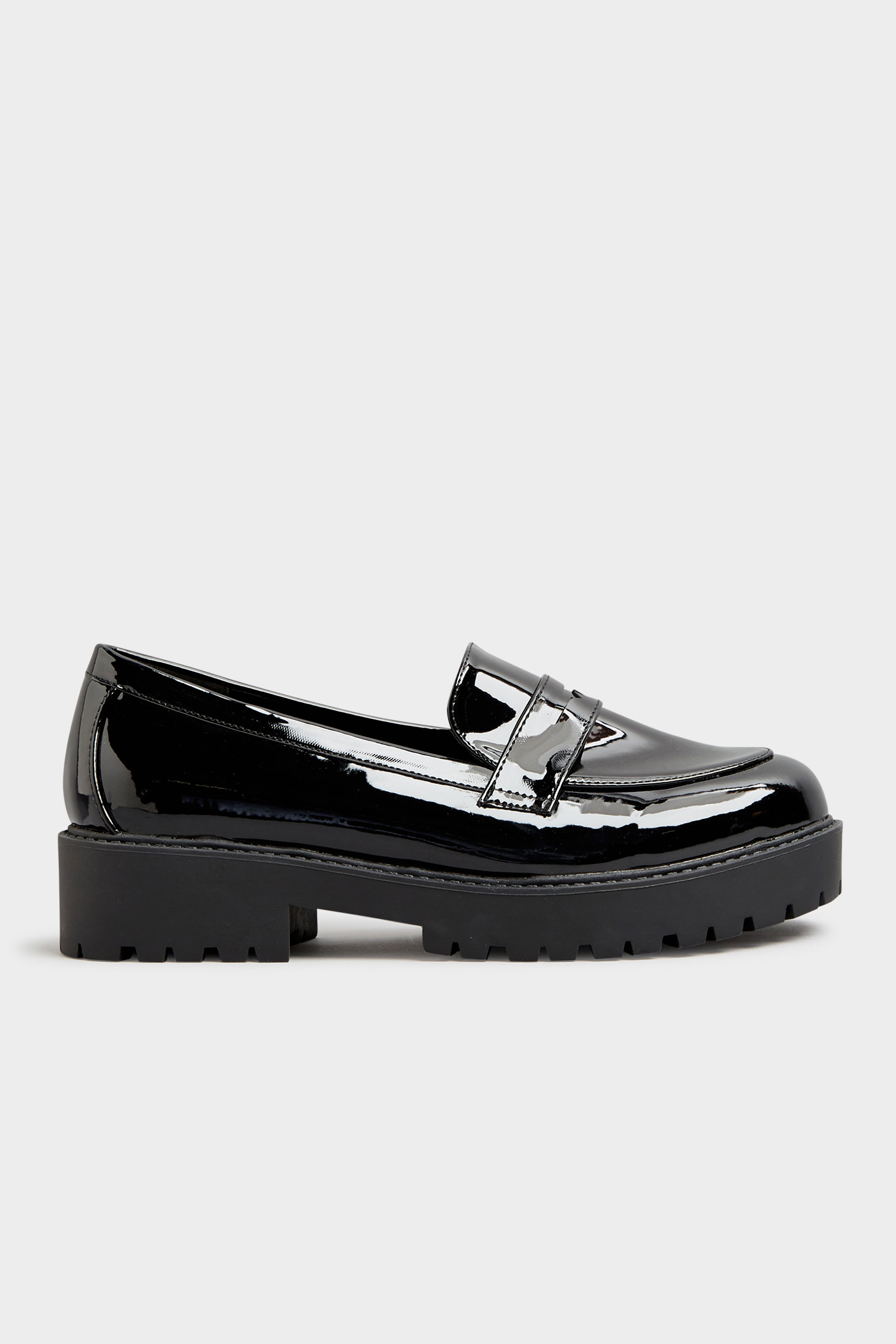 Plus Size Black Patent Chunky Loafers In Wide E Fit & Extra Wide EEE Fit | Yours Clothing 3