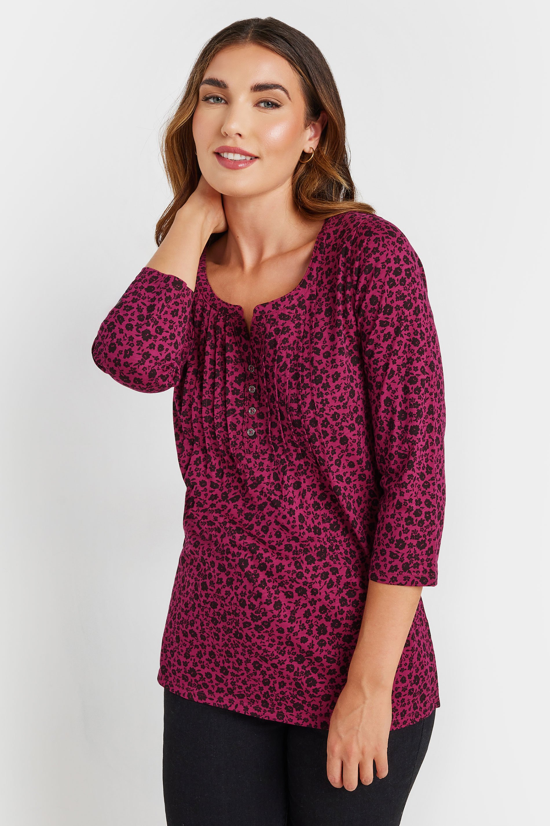 LTS Tall 2 PACK Teal Blue & Dark Pink Henley Tops | Long Tall Sally 2