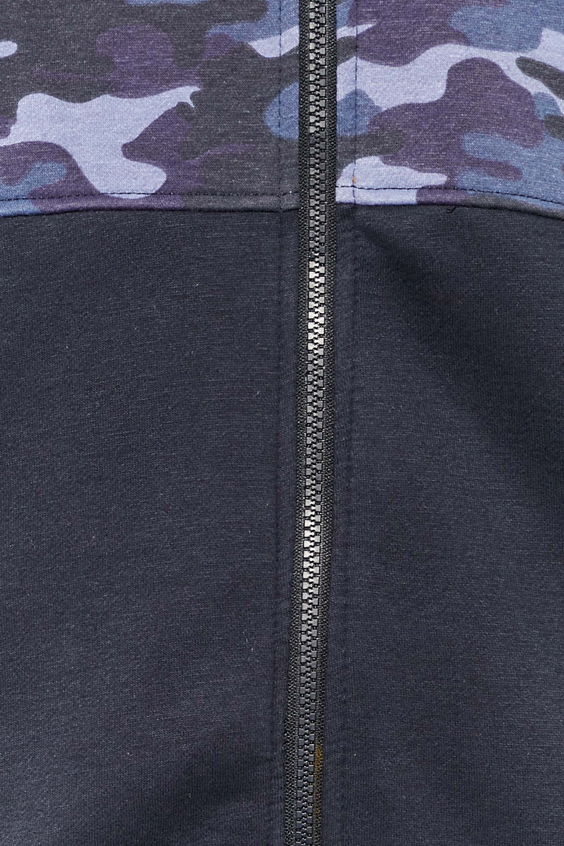 KAM Big & Tall Navy Blue Camo Colour Block Zip Through Hoodie | BadRhino 2