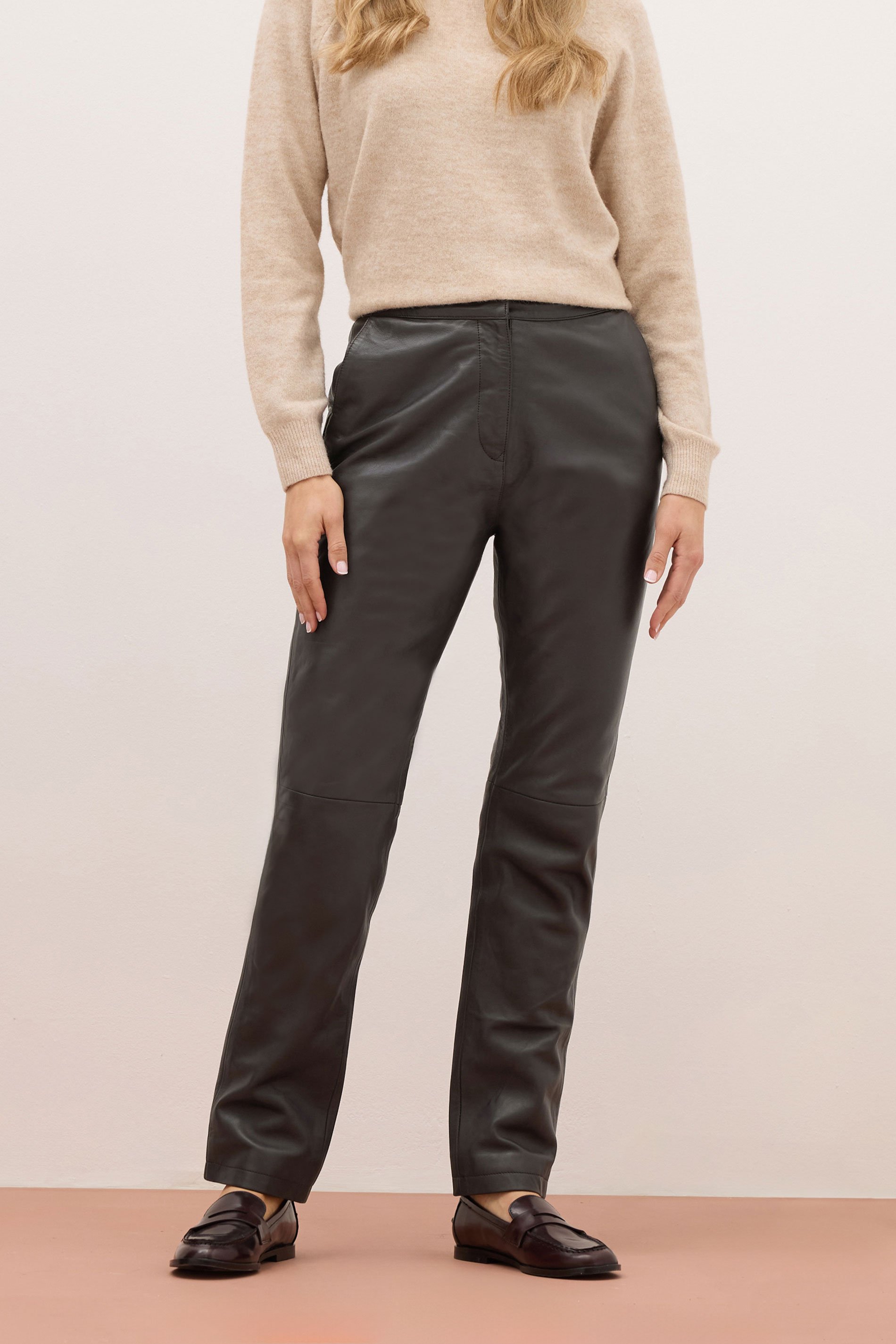 LTS PREMIUM Tall Chocolate Brown Leather Trousers | Long Tall Sally 3