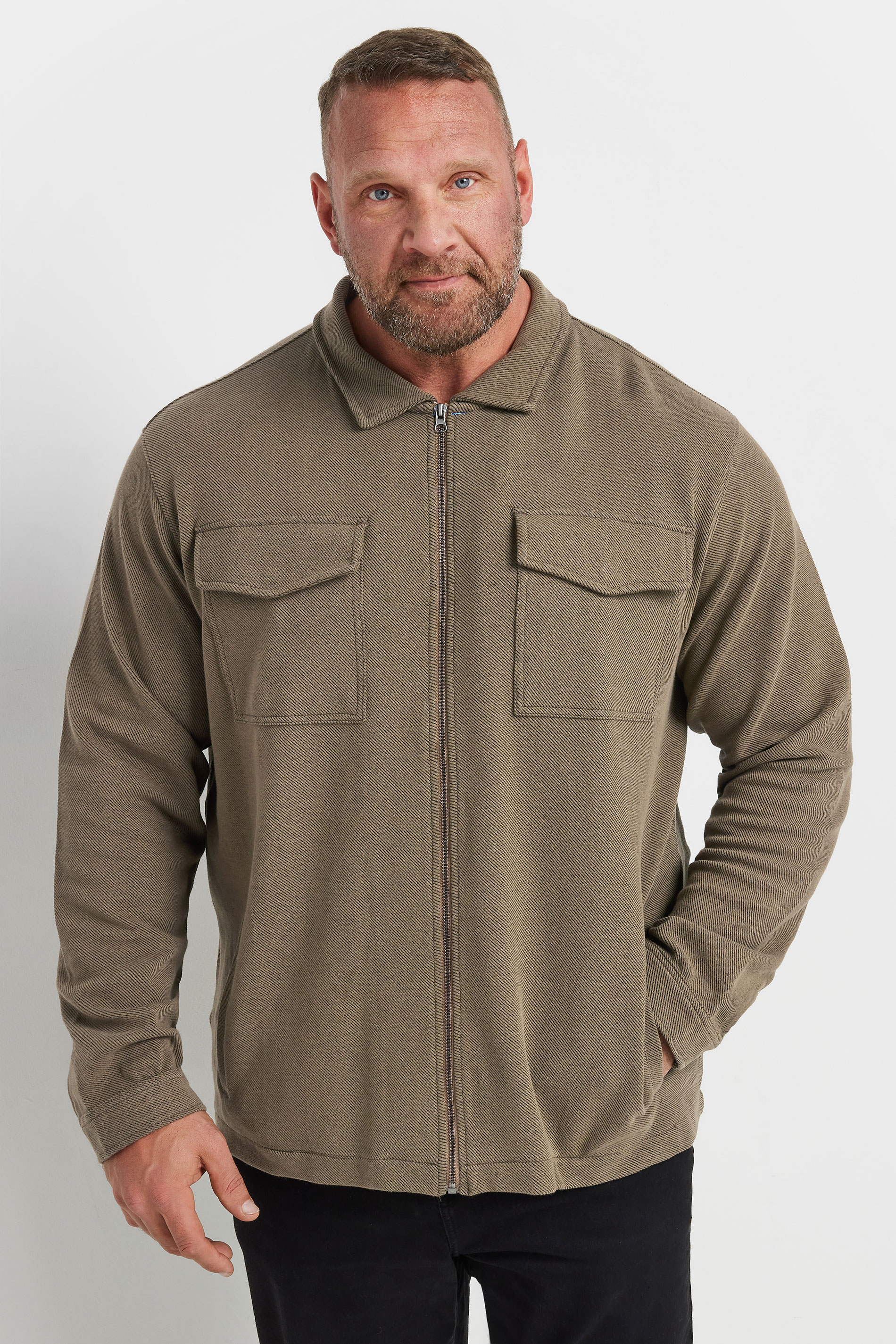 D555 Big & Tall Stone Brown Stretch Zip Through Jacket | BadRhino 2