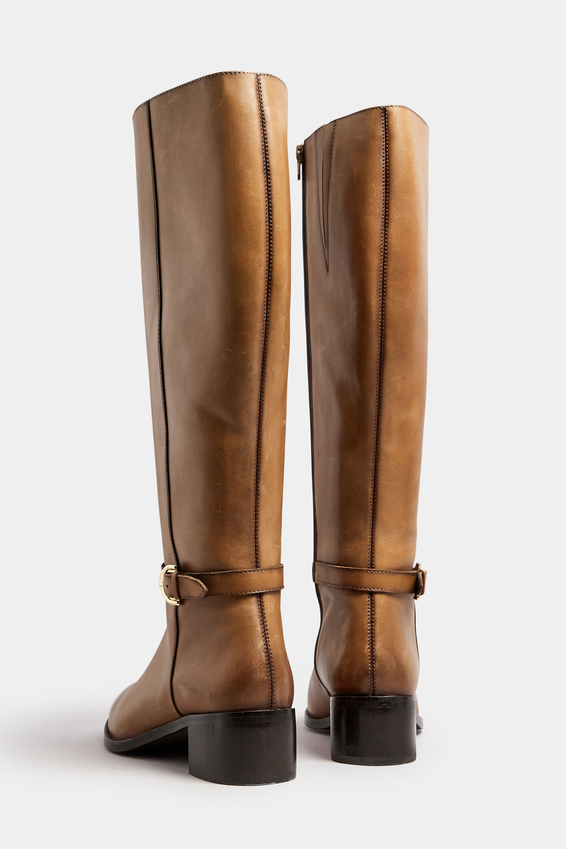 LTS Brown Leather Heeled Knee High Boots In Standard Fit | Long Tall Sally 4