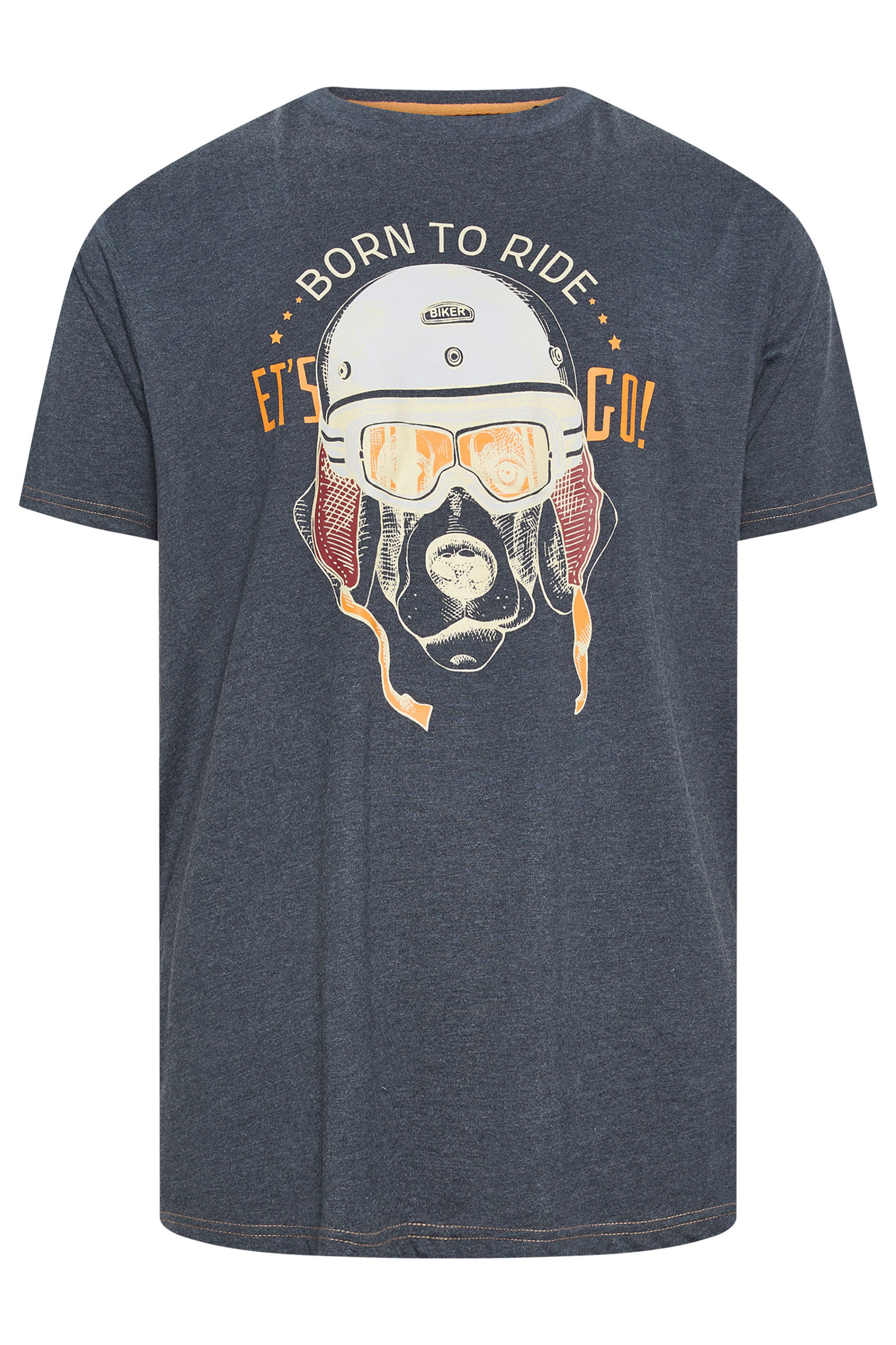 KAM Big & Tall Indigo Blue Marl 'Born to Ride' Print T-Shirt | BadRhino 2