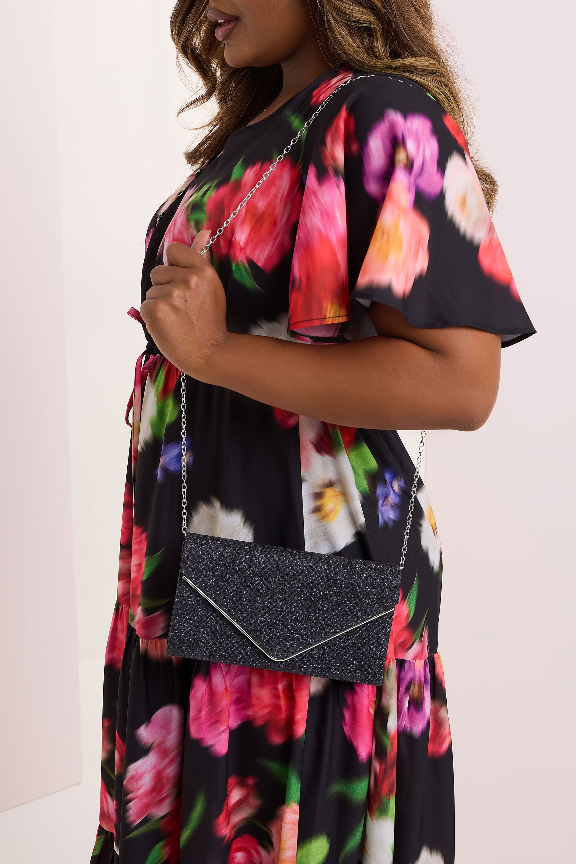 Navy Blue Shimmer Clutch Bag | Yours Clothing 1