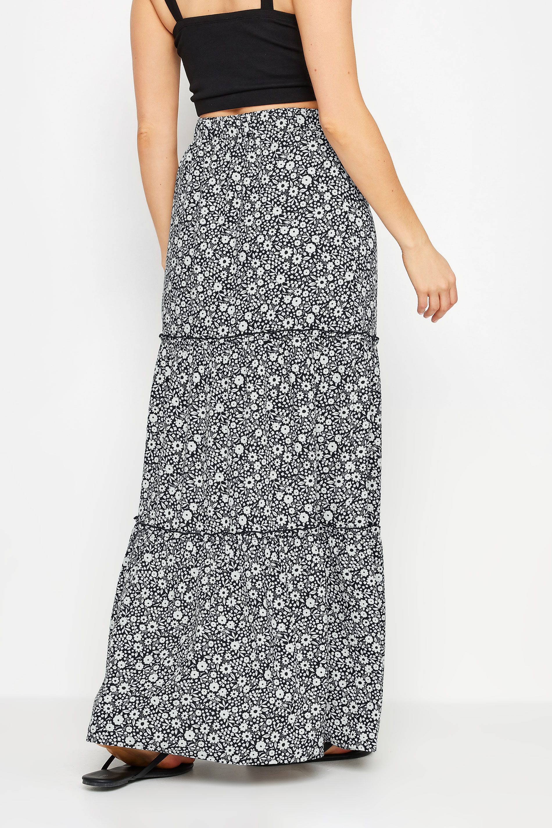LTS Tall Women's Black & White Ditsy Floral Print Tiered Maxi Skirt | Long Tall Sally 3
