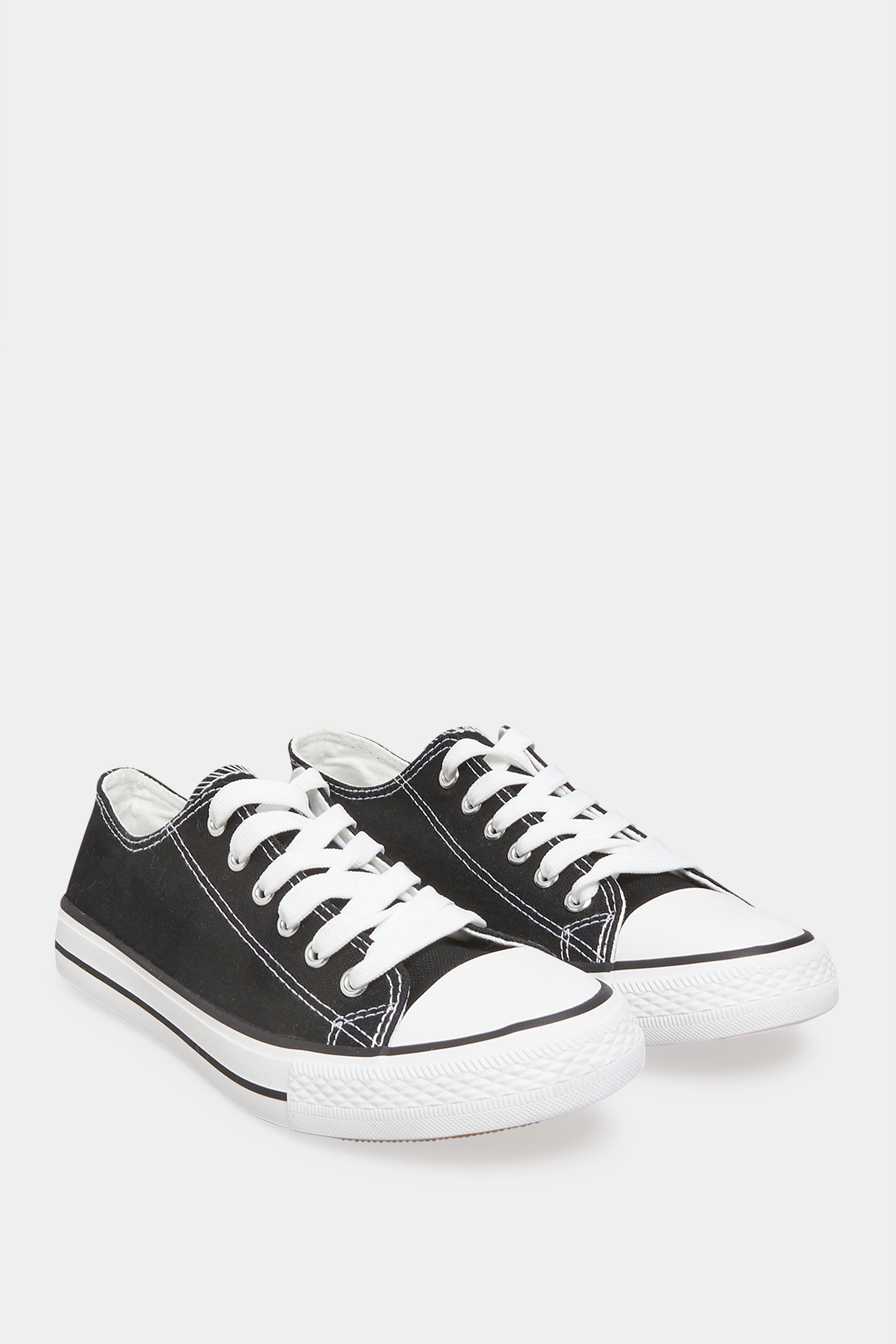 Black Canvas Low Trainers In Wide Fit | Yours Clothing 2