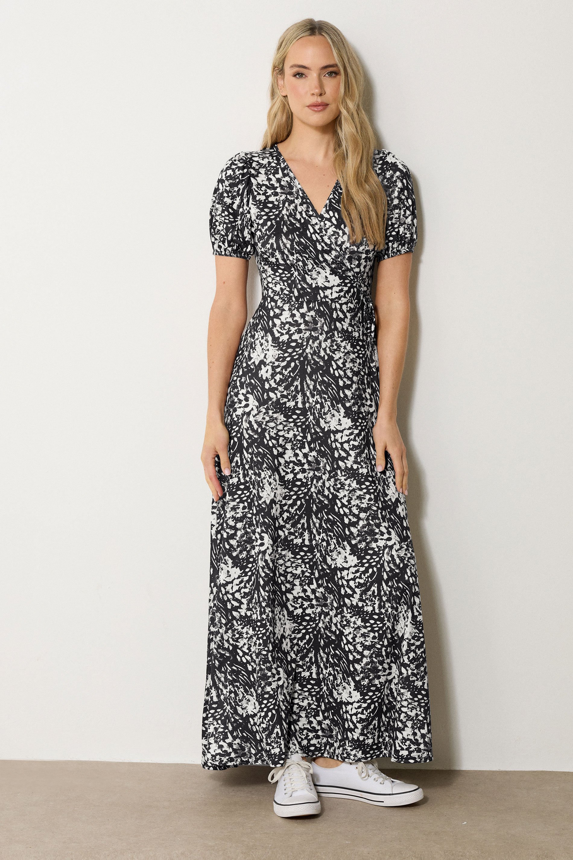 LTS Tall Black Abstract Animal Wrap Maxi Dress | Long Tall Sally 2