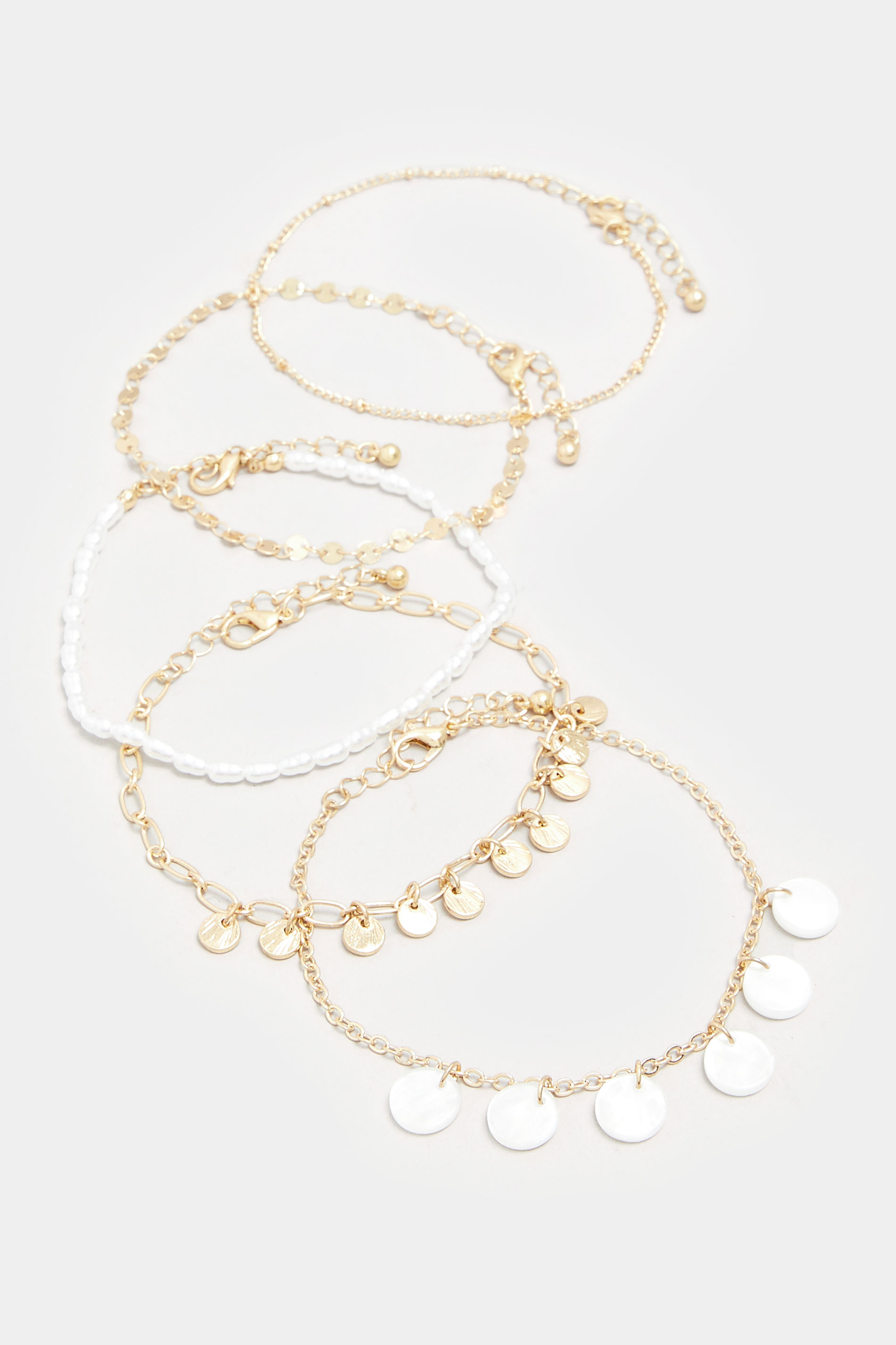 5 PACK Gold Tone Shell Disc Stack Bracelets | Yours Clothing 2