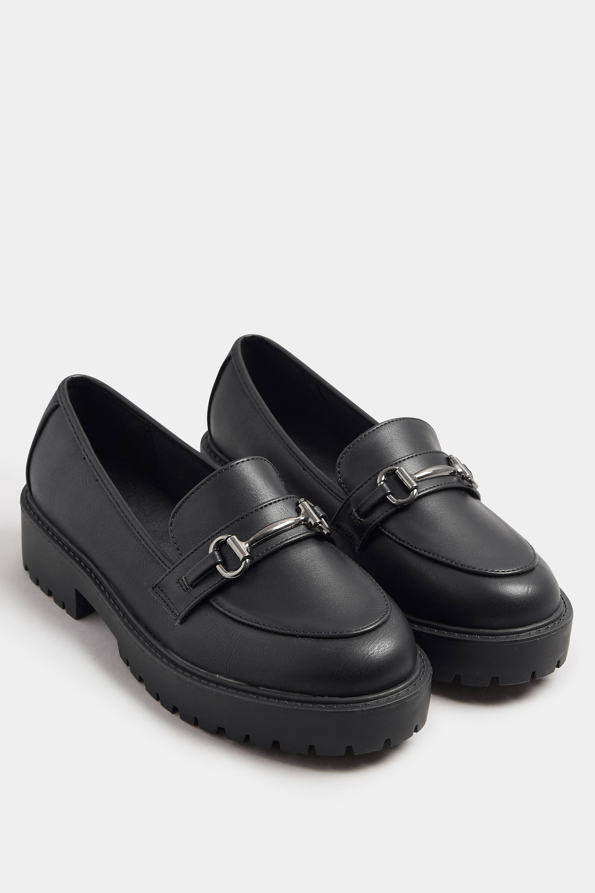 Black Metal Trim Detail Loafers In Wide E & Extra Wide EEE Fit | Yours Clothing 2