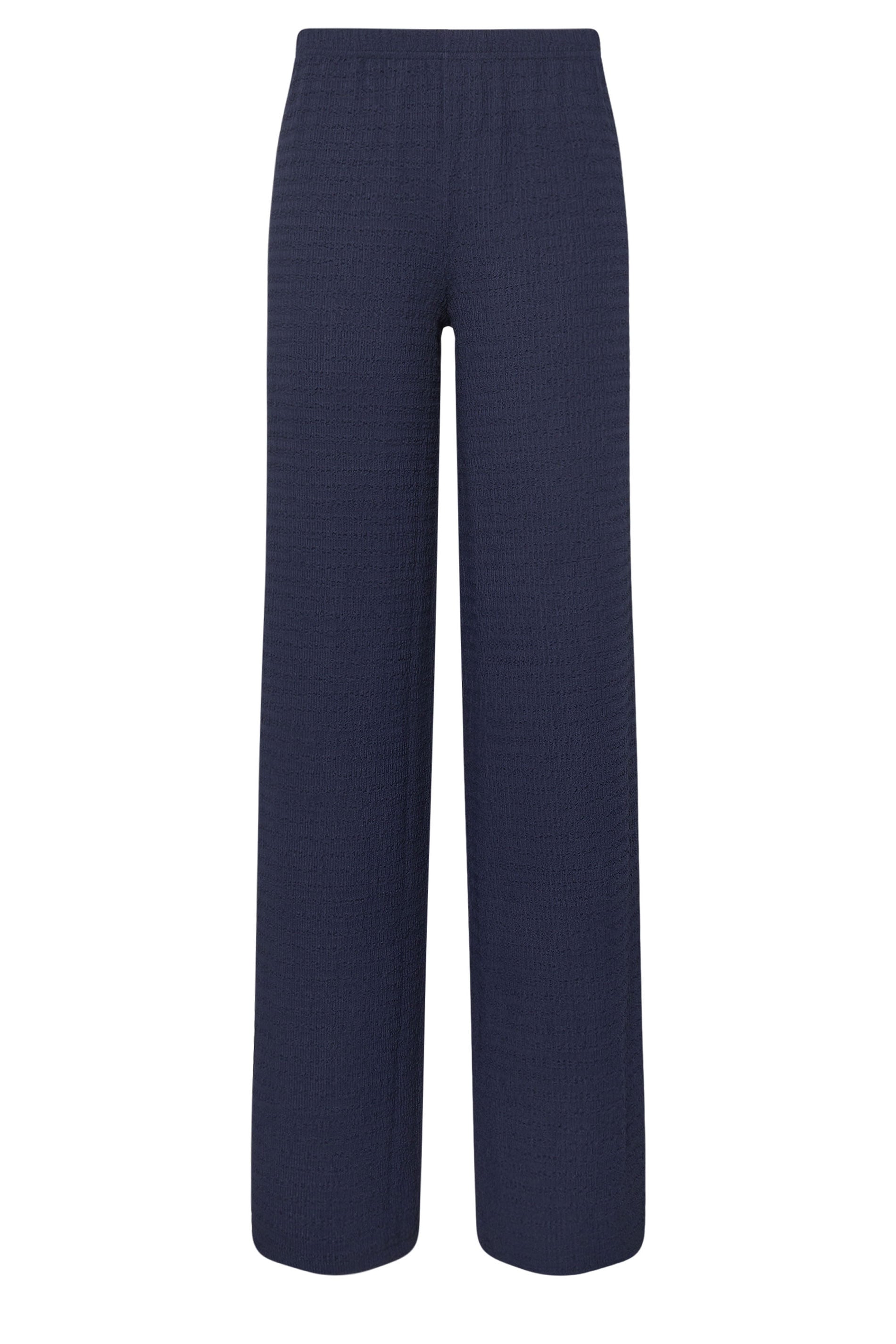 LTS Tall Women's Navy Blue Textured Elasticated Wide Leg Trousers | Long Tall Sally 5