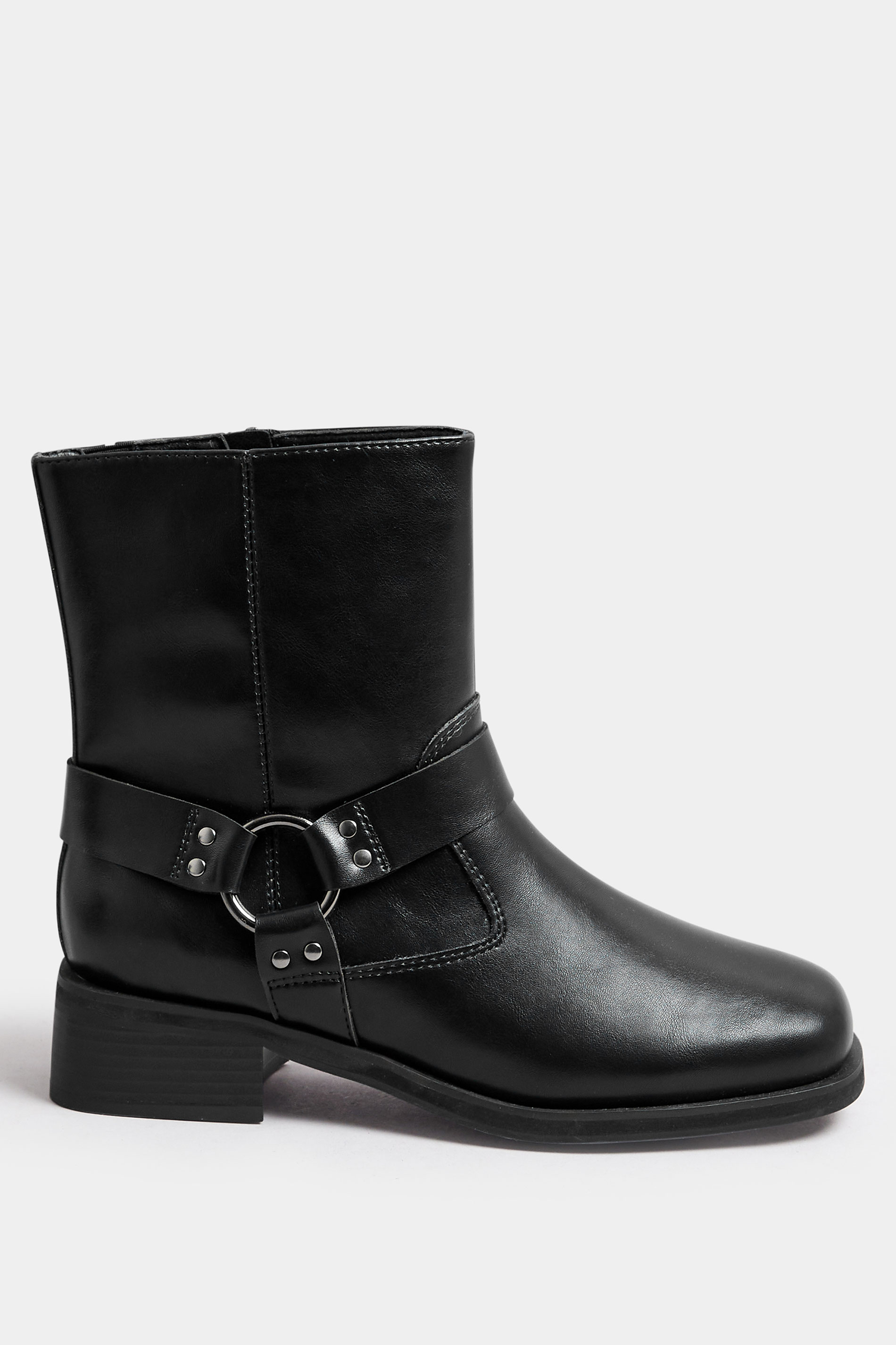Black Square Toe Biker Boots In Extra Wide EEE Fit | Yours Clothing 3