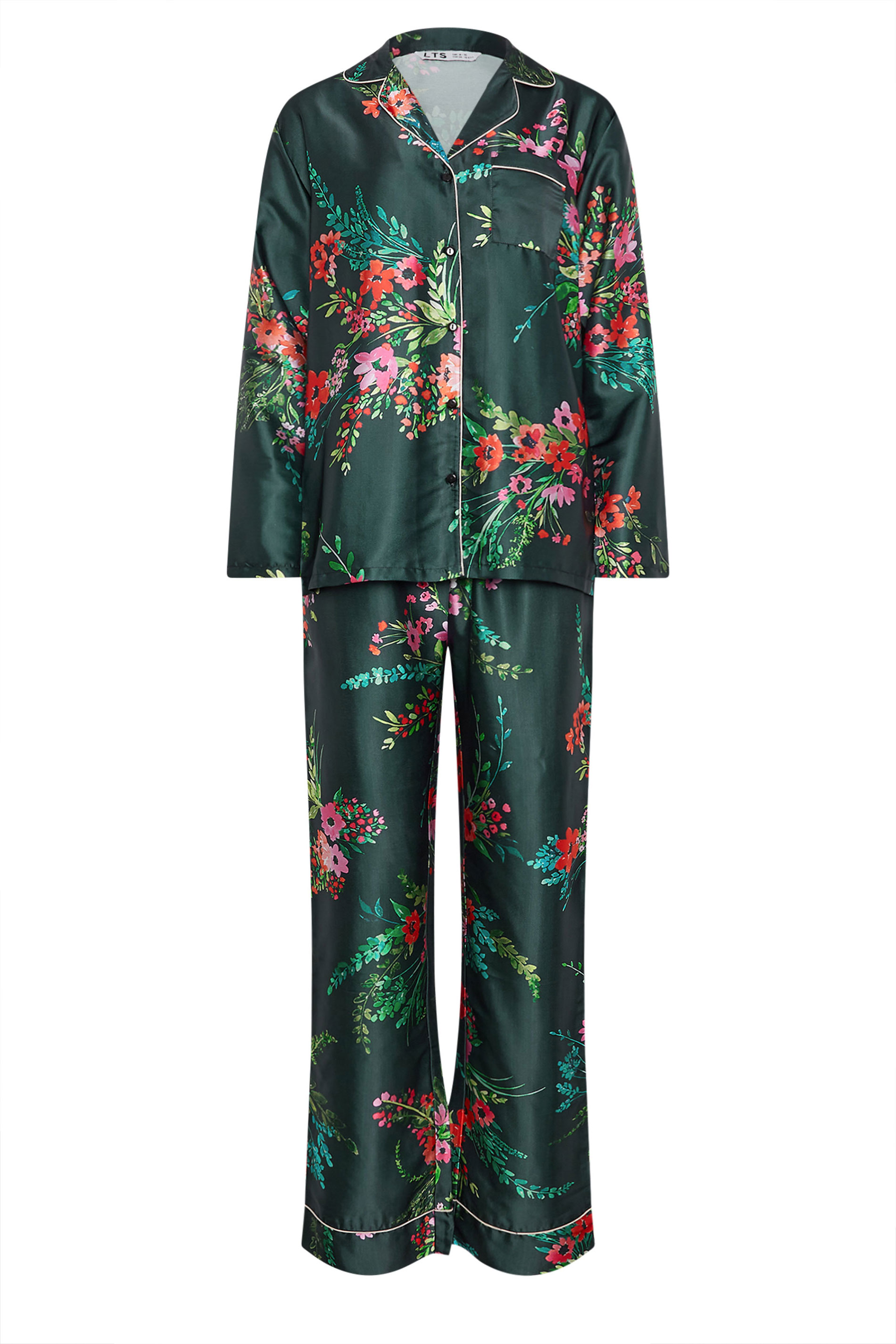 LTS Tall Dark Green Floral Satin Button Pyjama Set | Long Tall Sally 5