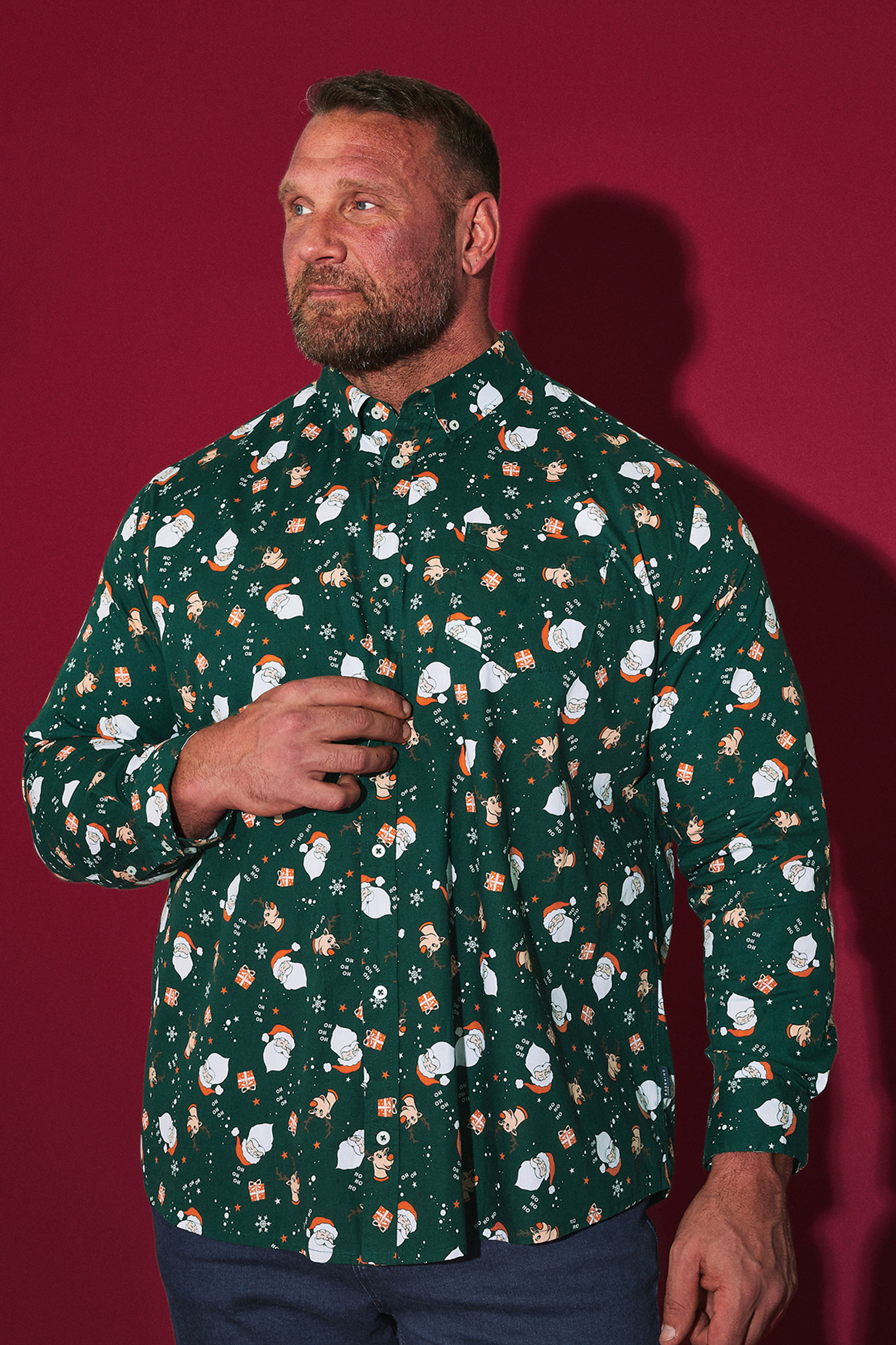 BadRhino Big & Tall Green Santa Print Shirt | BadRhino 1
