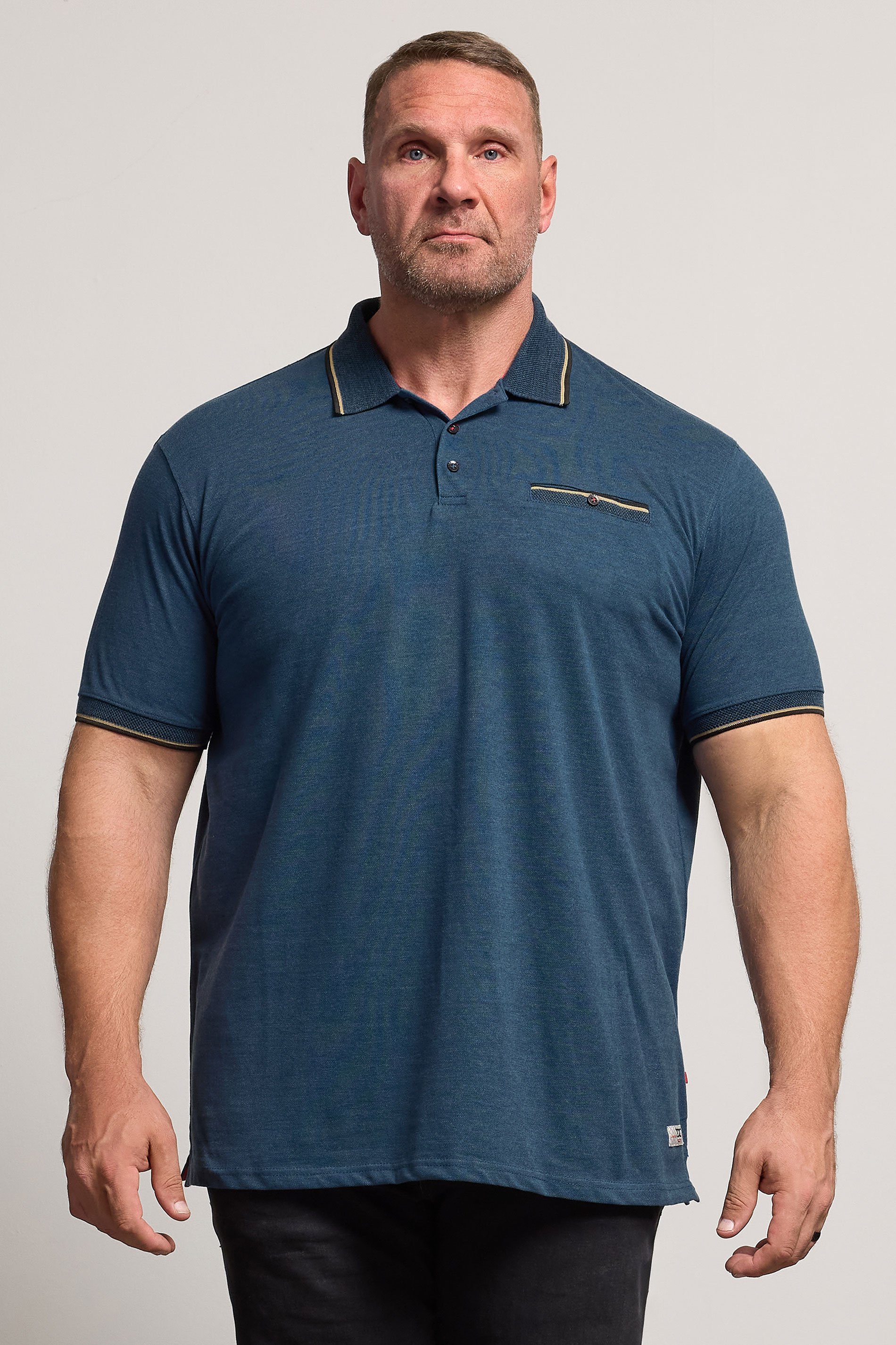 D555 Big & Tall Blue Jacquard Pique Polo Shirt | BadRhino 1