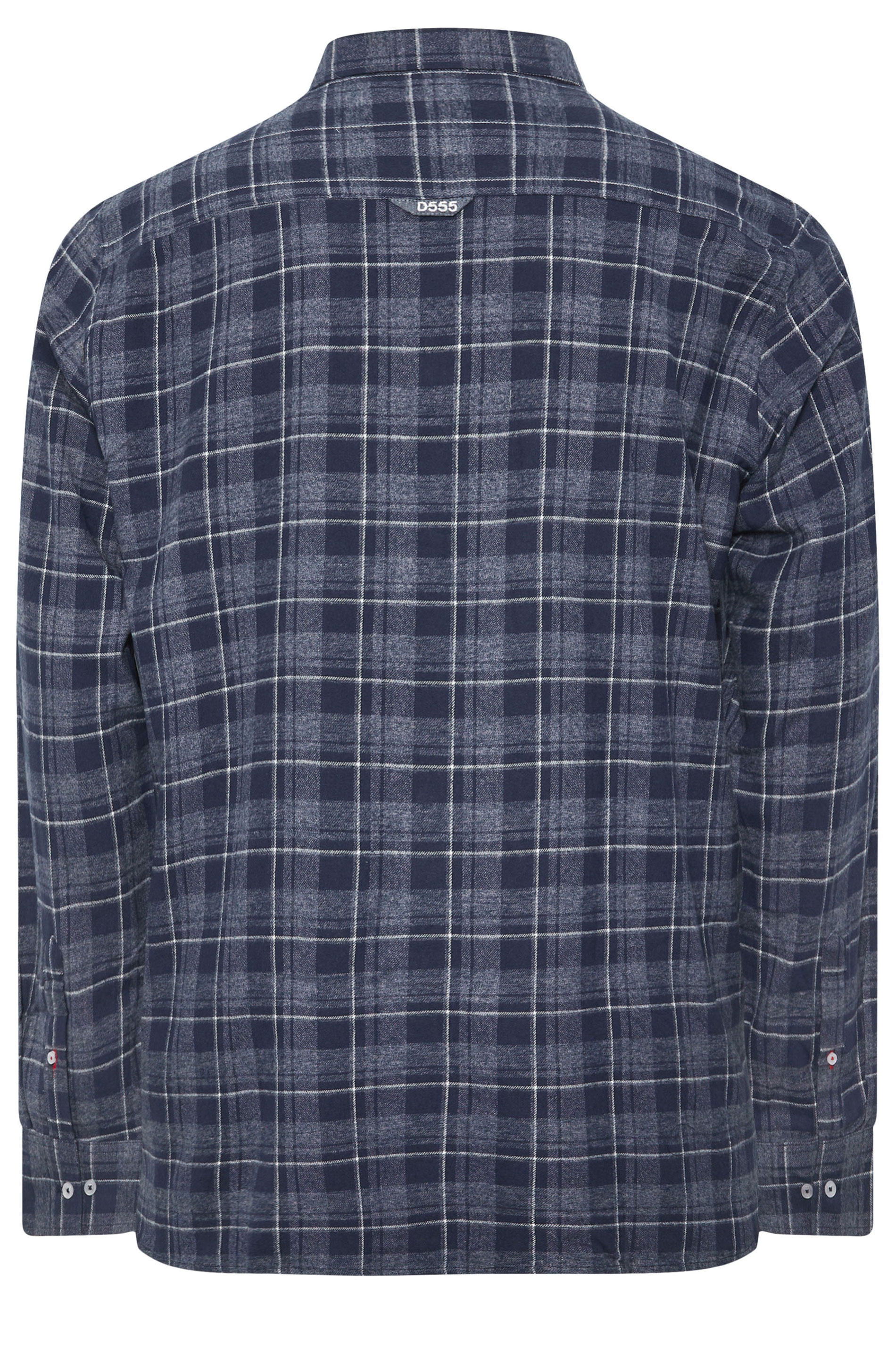 D555 Big & Tall Navy Blue Check Print Long Sleeve Shirt | BadRhino 4