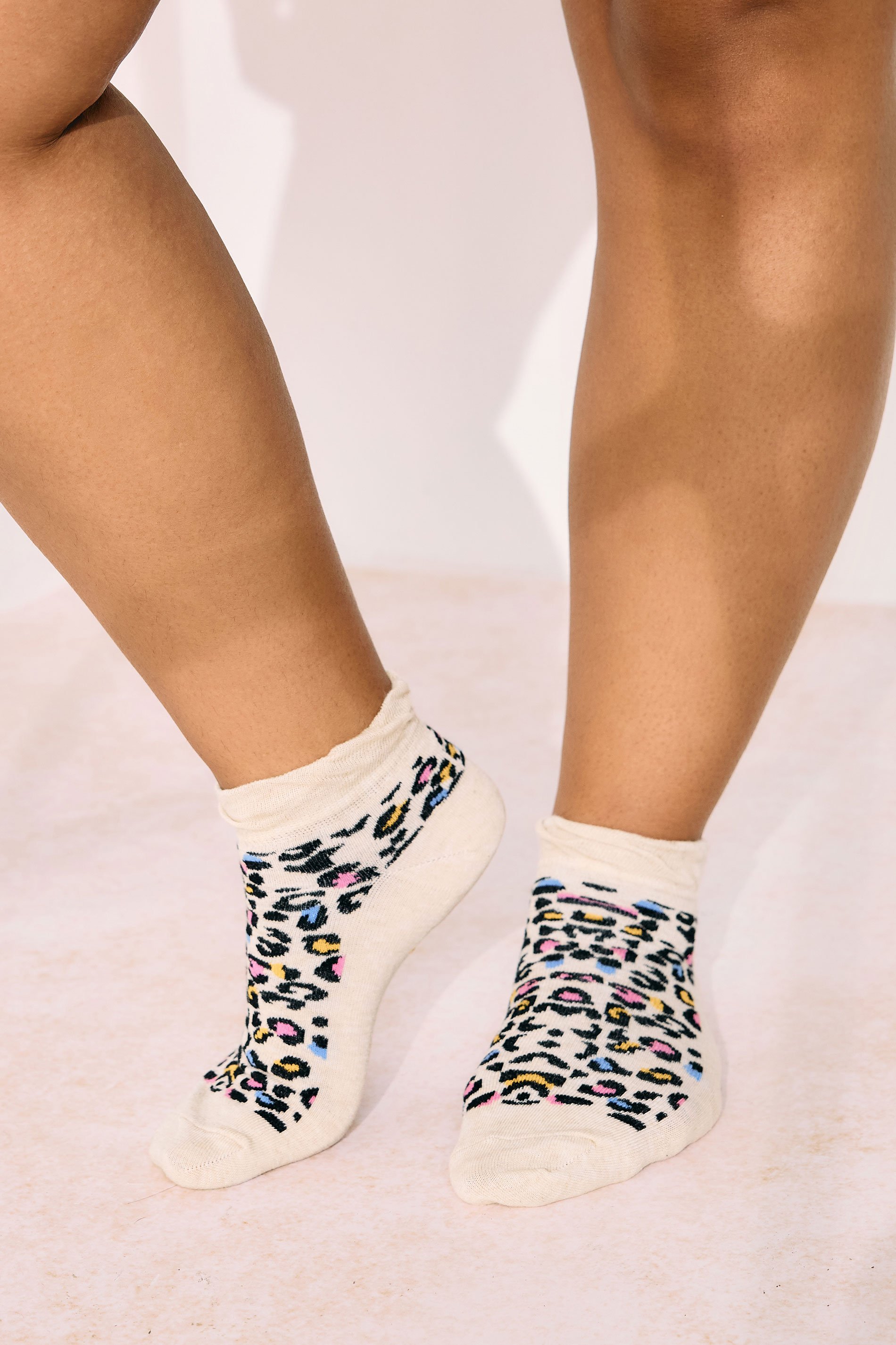YOURS 4 PACK Plus Size Cream Animal Print Ankle Socks | Yours Clothing 2