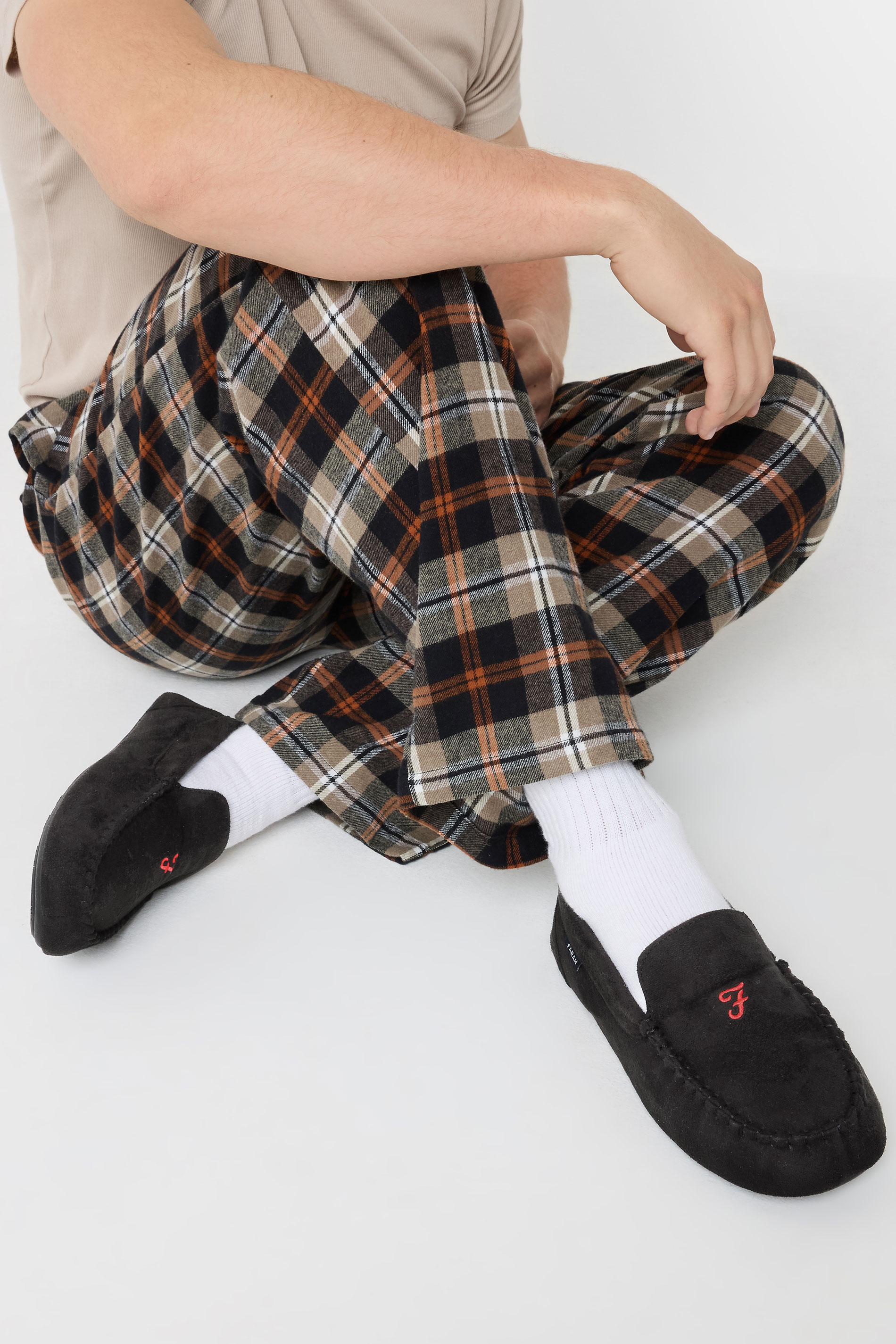FARAH Black Checked Moccasin Slippers | BadRhino 1