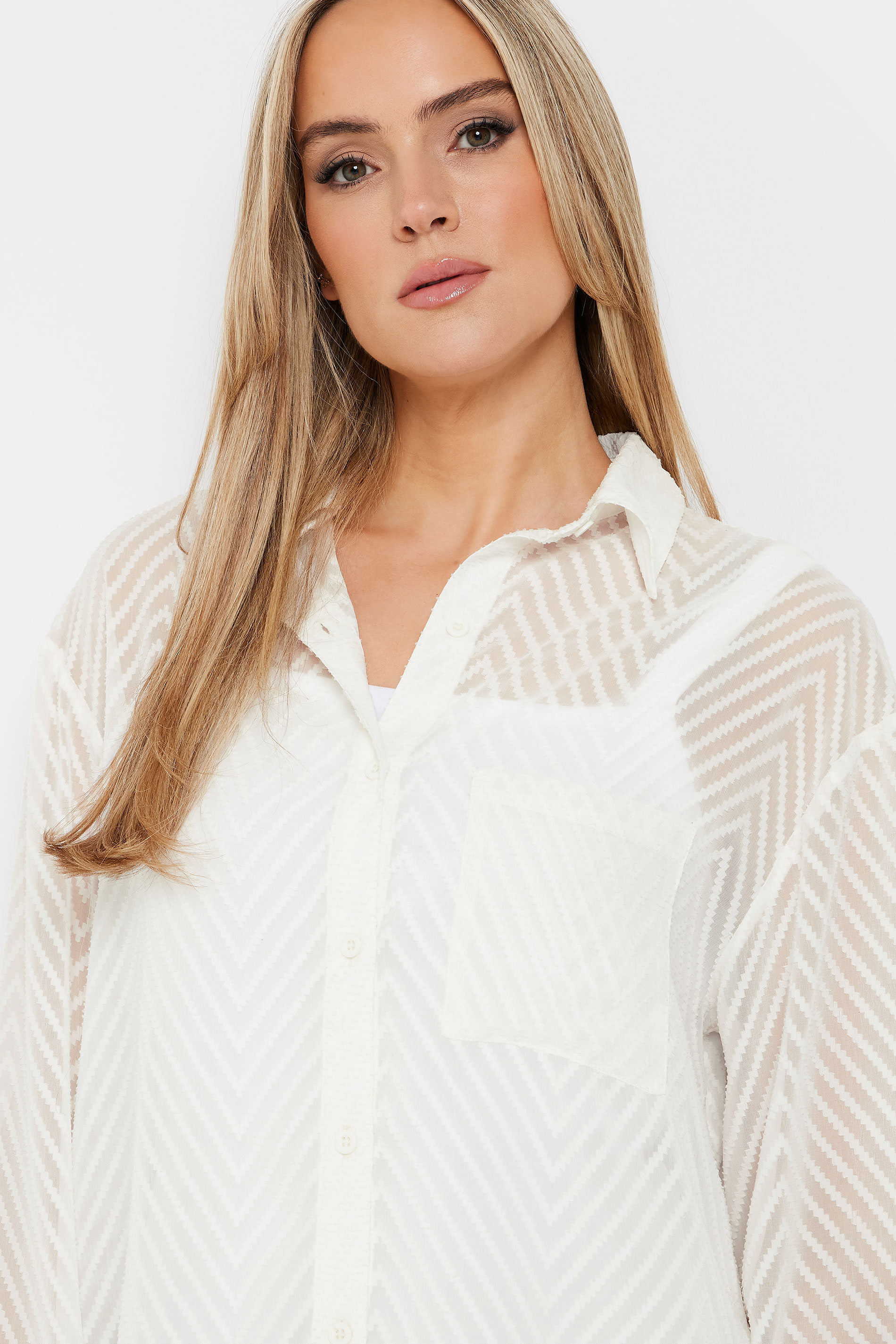 LTS Tall White Shadow Stripe Long Sleeve Shirt | Long Tall Sally 4