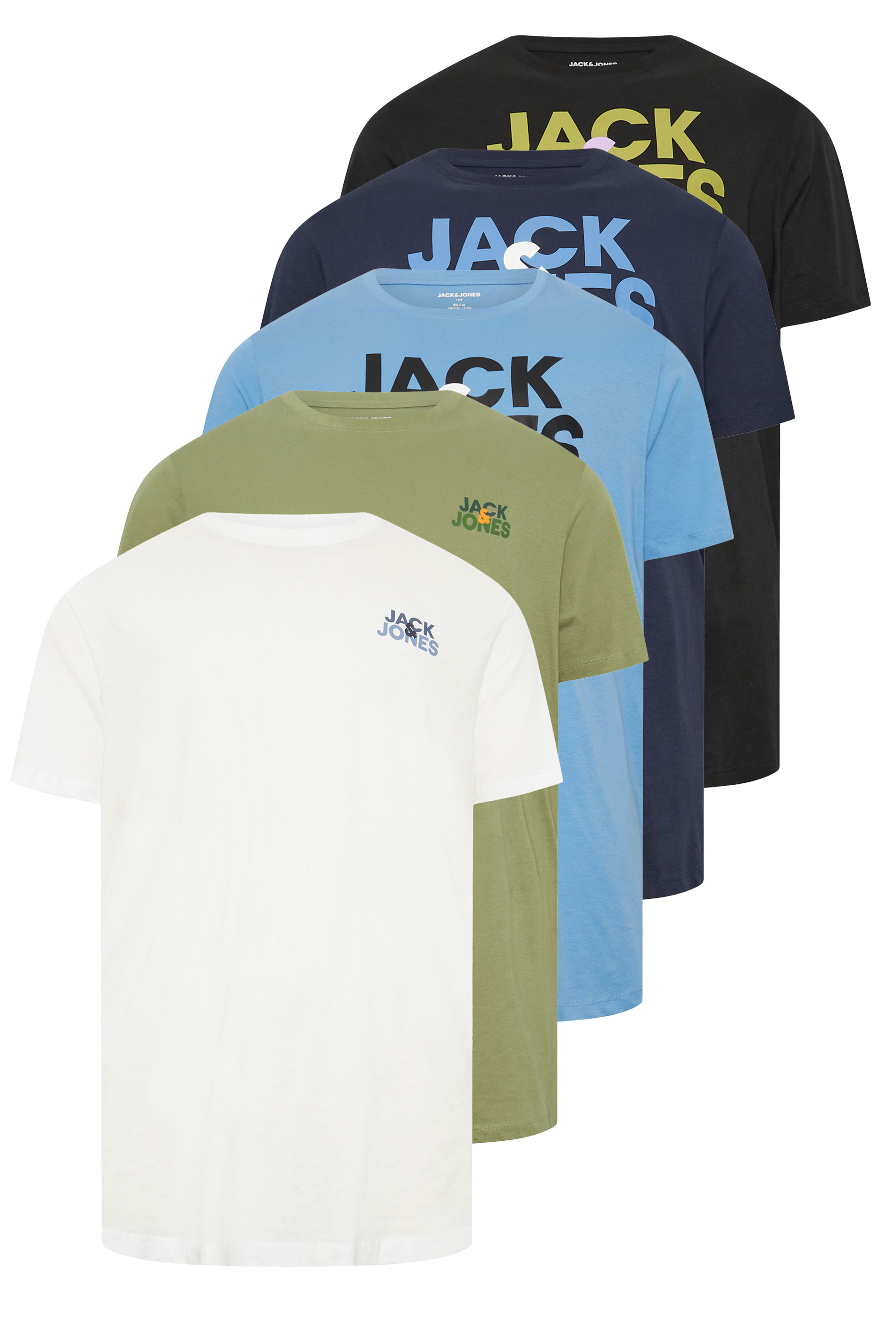 JACK & JONES Big & Tall 5 PACK White & Blue Logo T-Shirts | BadRhino 3